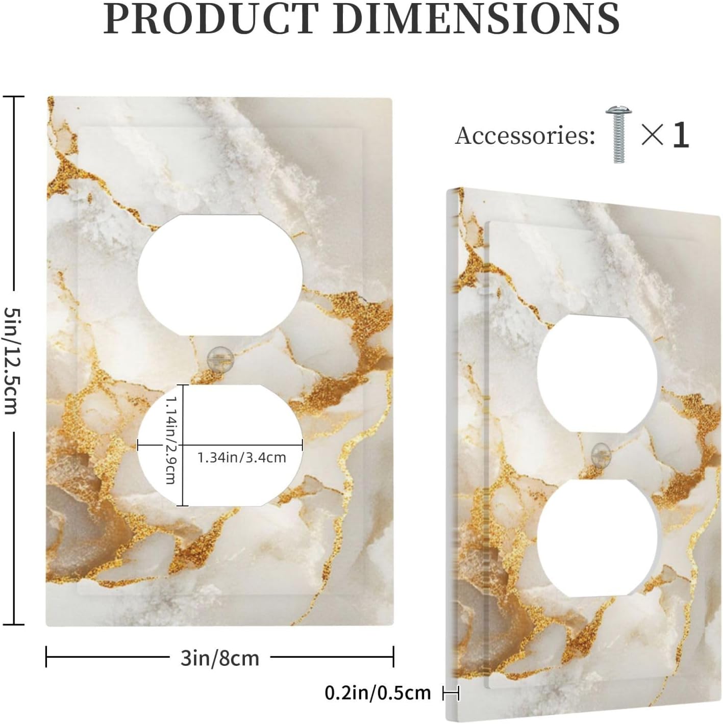 Gold Marble Crack Simple Abstract Print Outlet Covers 1 Gang Duplex Light Switch Cover Decorative Switch Plates Electrical Receptacle Faceplate Wall Plate for Bathroom Kitchen Home Decor