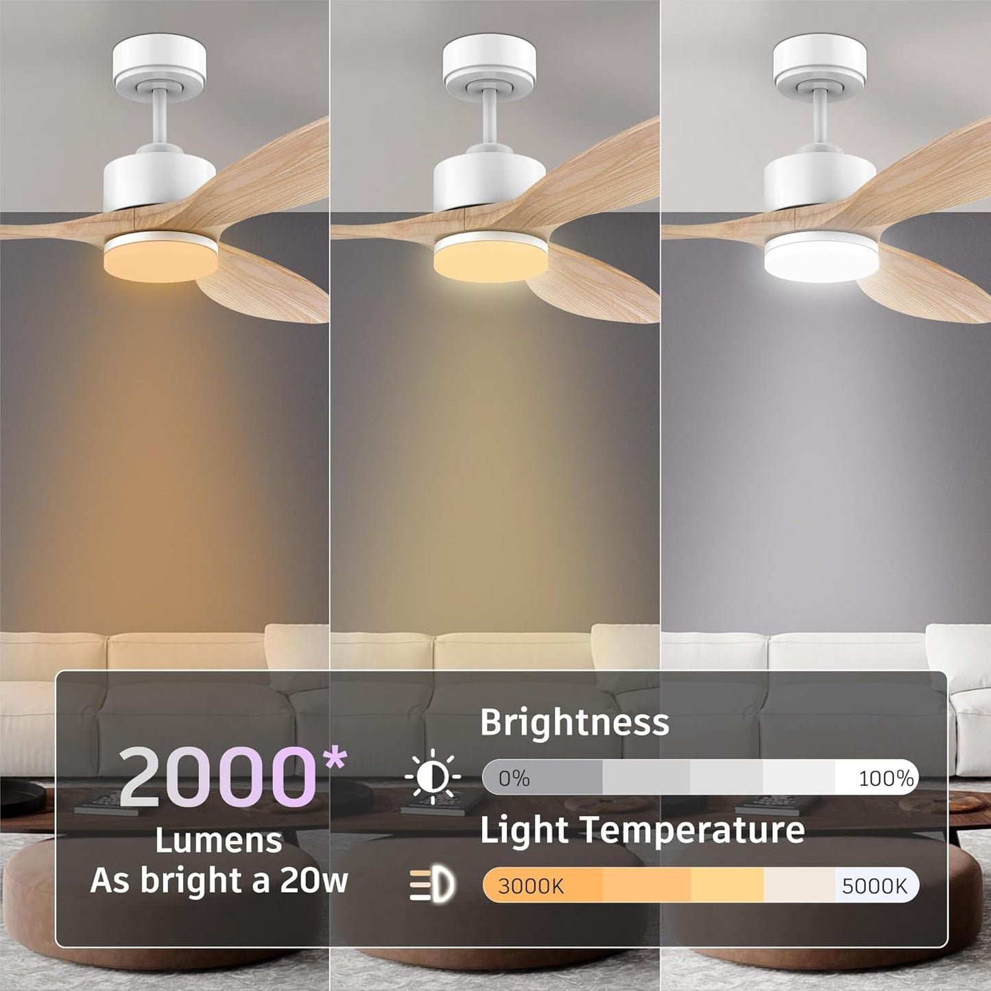 cumilo 52 Inch Smart Wood Ceiling Fans with light and Remote,Quiet DC Motor,Dimmable,Control with Alexa Google Voice App WIFI,Outdoor Indoor Modern Ceiling Fan for Bedroom Patio