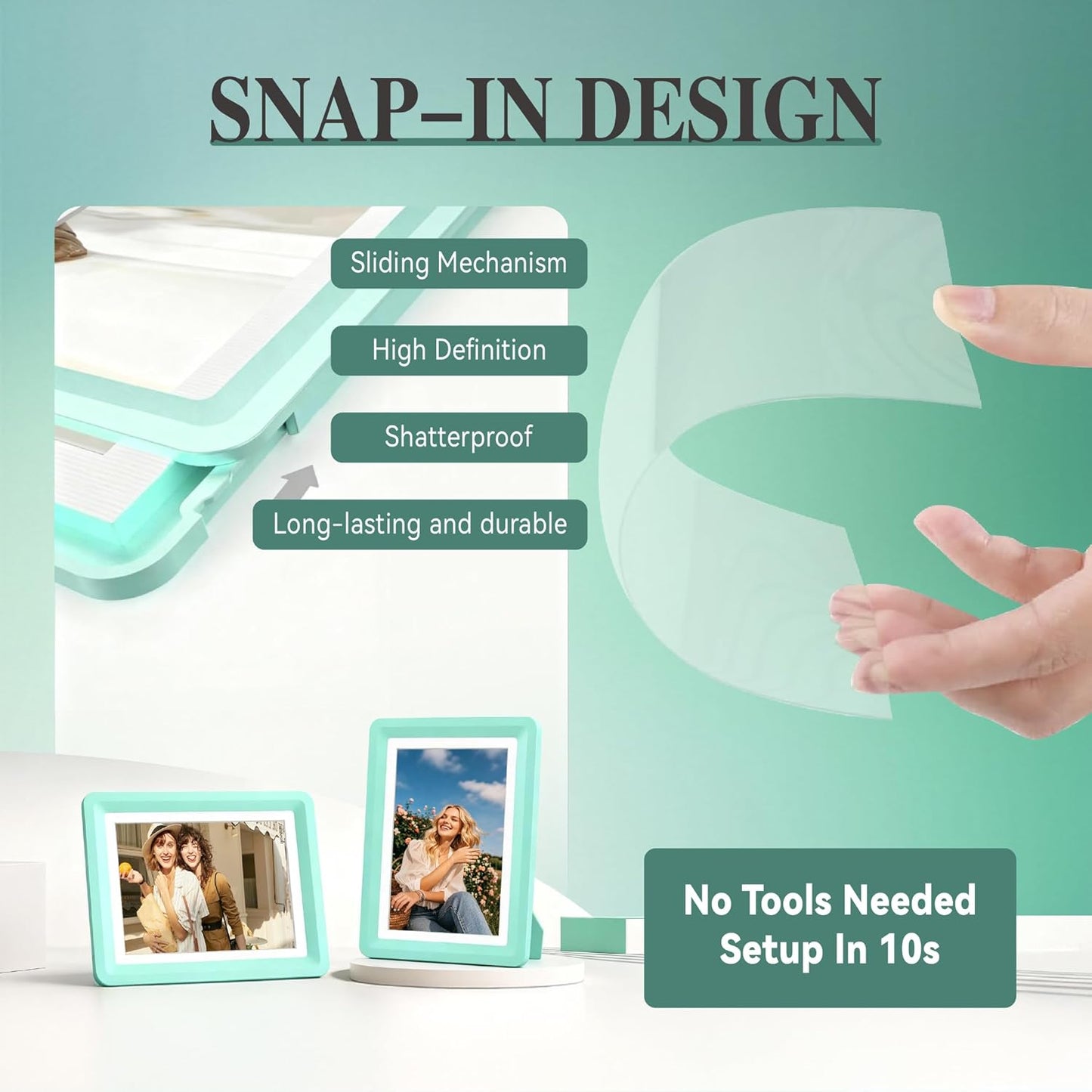 Green 5x7 Picture Frame with Acrylic Front 4 Pack, ABS Frame for 5x7 or 4x9 Photos, Shatterproof UV-Resistant Tabletop Photo Frame, Vertical/Horizontal Display for Home Décor