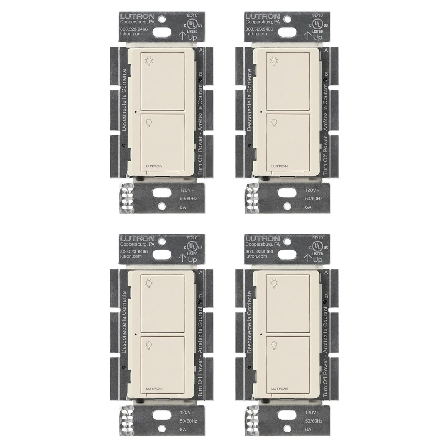 Lutron Caseta Original Smart Light Switch (Lutron Smart Hub Required), for Home, LED, and Fans, 6 Amp, Single-Pole/3-Way, Neutral Required, PD-6ANS-LA-4-Pack, Light Almond, 4 Pack