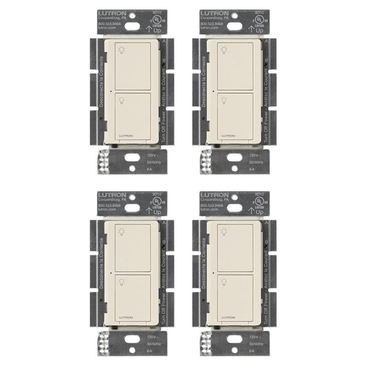 Lutron Caseta Original Smart Light Switch (Lutron Smart Hub Required), for Home, LED, and Fans, 6 Amp, Single-Pole/3-Way, Neutral Required, PD-6ANS-LA-4-Pack, Light Almond, 4 Pack