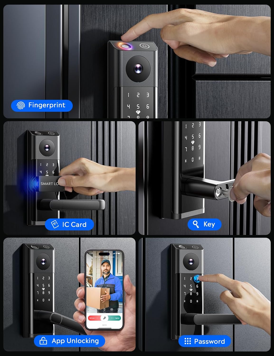CAMCAMP Smart Door Lock, Keyless Entry Door Lock with Handle,Deadbolt Smart Lock for Front Door,WiFi Video Smart Lock with Camera & Doorbell,12 Months Battery,App Control,2-Way Audio,IP66Waterproof