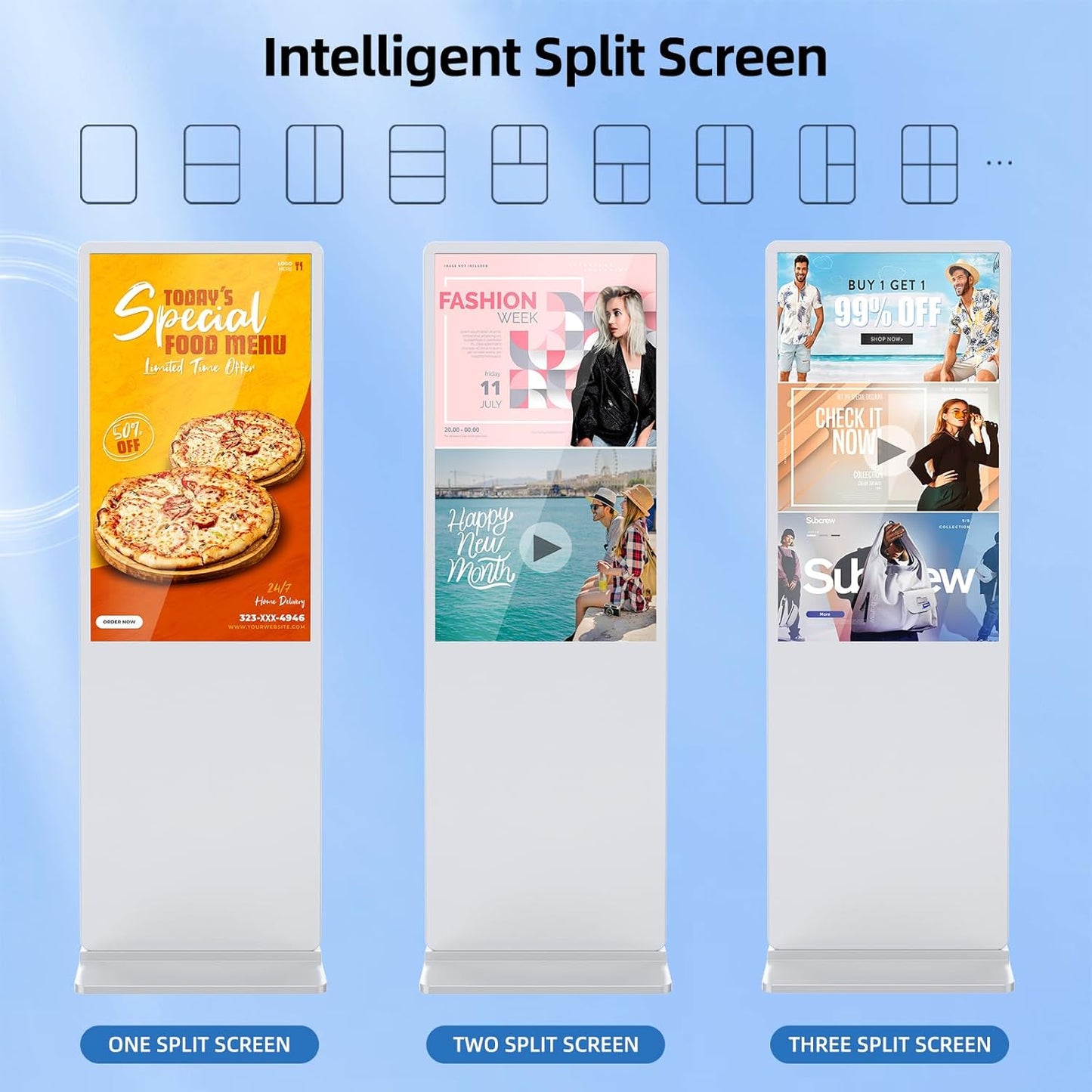 JIYANG 43 Inch Digital Signage Display, Indoor Floor Standing Advertising Display Kiosk Android System,Commercial LCD Totem Support HDMI-in,Store Displays Screens and Lifetime CMS System(White)