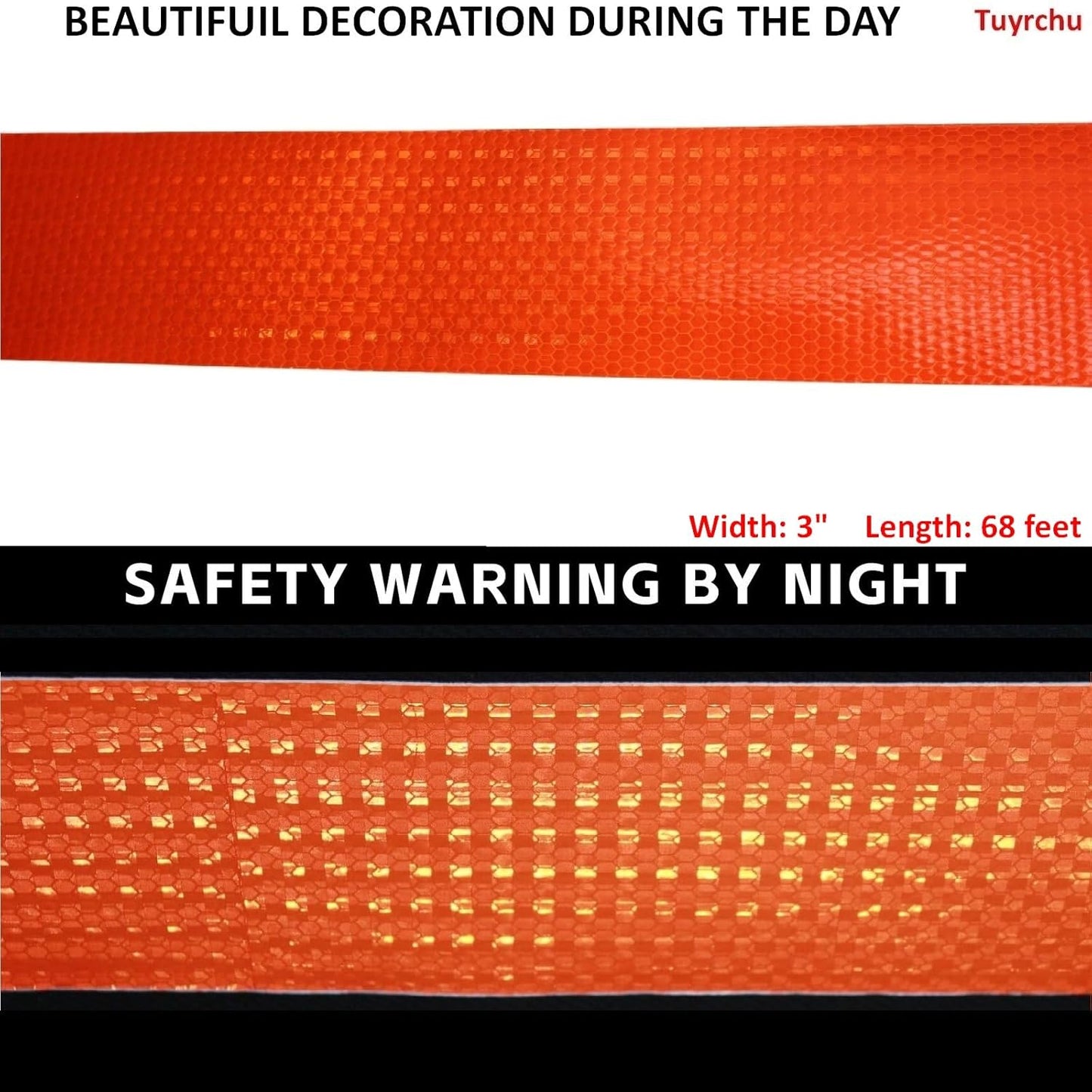 Reflective Tape Orange 3 inch, Outdoor Waterproof High Visibility Warning Industrial Marking Tape, Safety Stickers (68 feet)