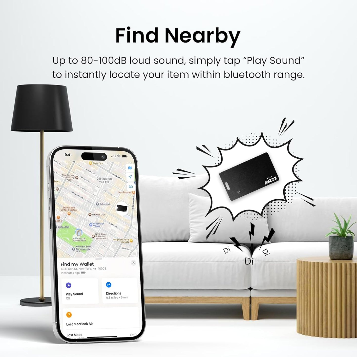 Apple MFI Certified Airtag Tracker Card for Apple Find My, Rechargeable Card, Only 0.07in, Finder with Keychain Hole, Item Locator for for Wallet, Bags