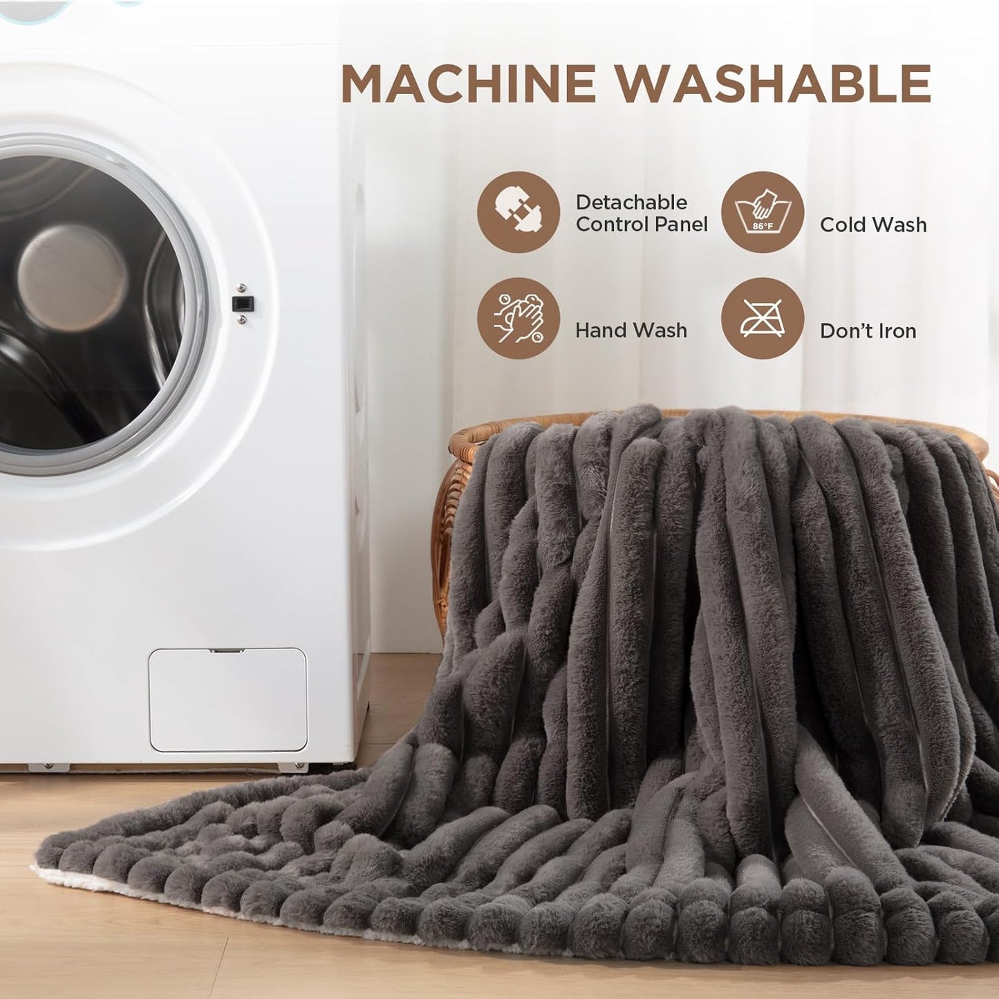 Westinghouse Electric Blanket Heated Throw, Super Cozy Luxury Faux Fur & Sherpa with 6 Heating Levels & 2-10 Hours Auto Off, Fast Heating & Overheat Protection, 50x60 Inch, Charcoal
