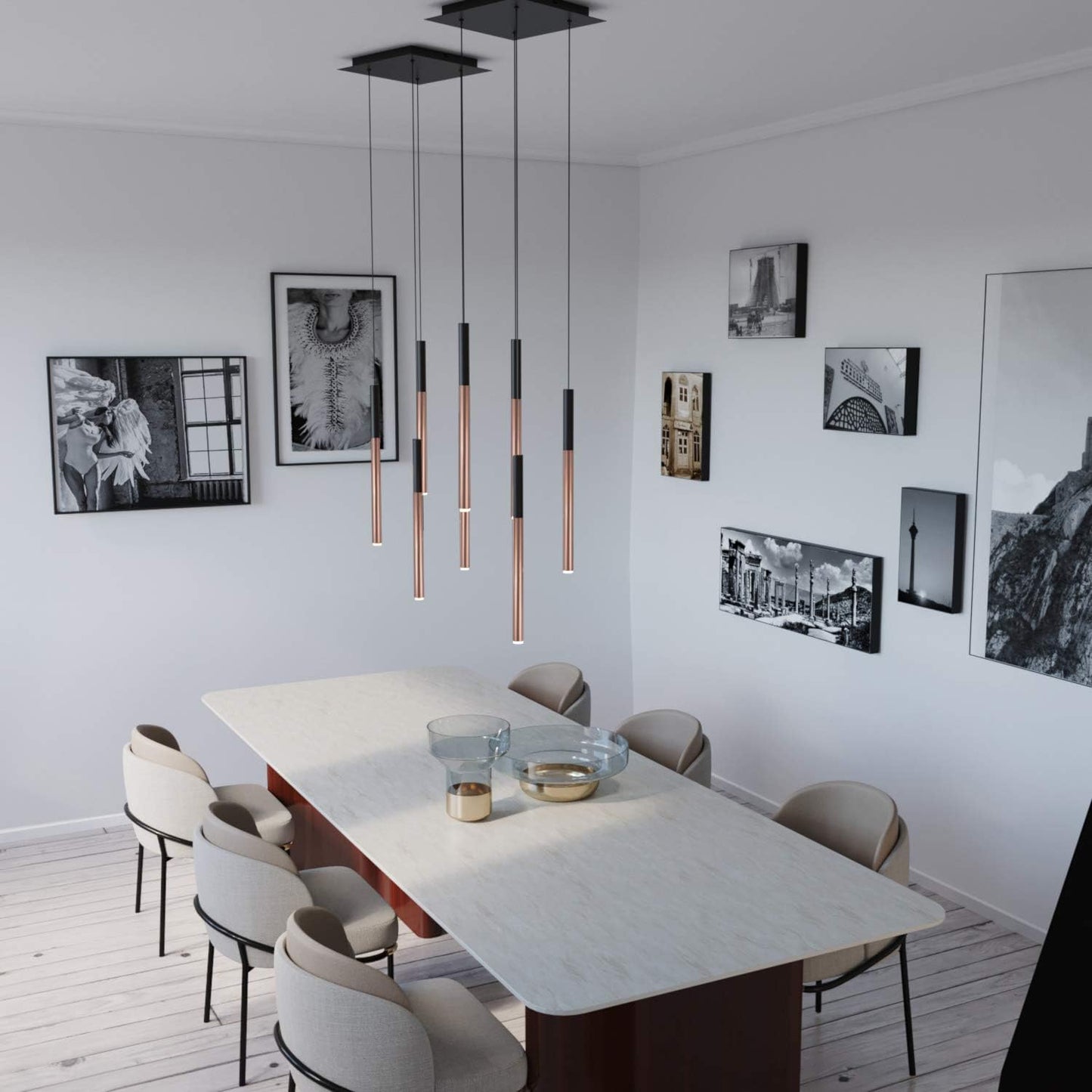 ALTAIR 4 Mini Pendant Lighting Black-Copper - LED Hanging Light Fixture for Kitchen Island, Bar, Foyer - Cluster Pendants - Dimmable, Adjustable Wire, Lamp Bulb Included