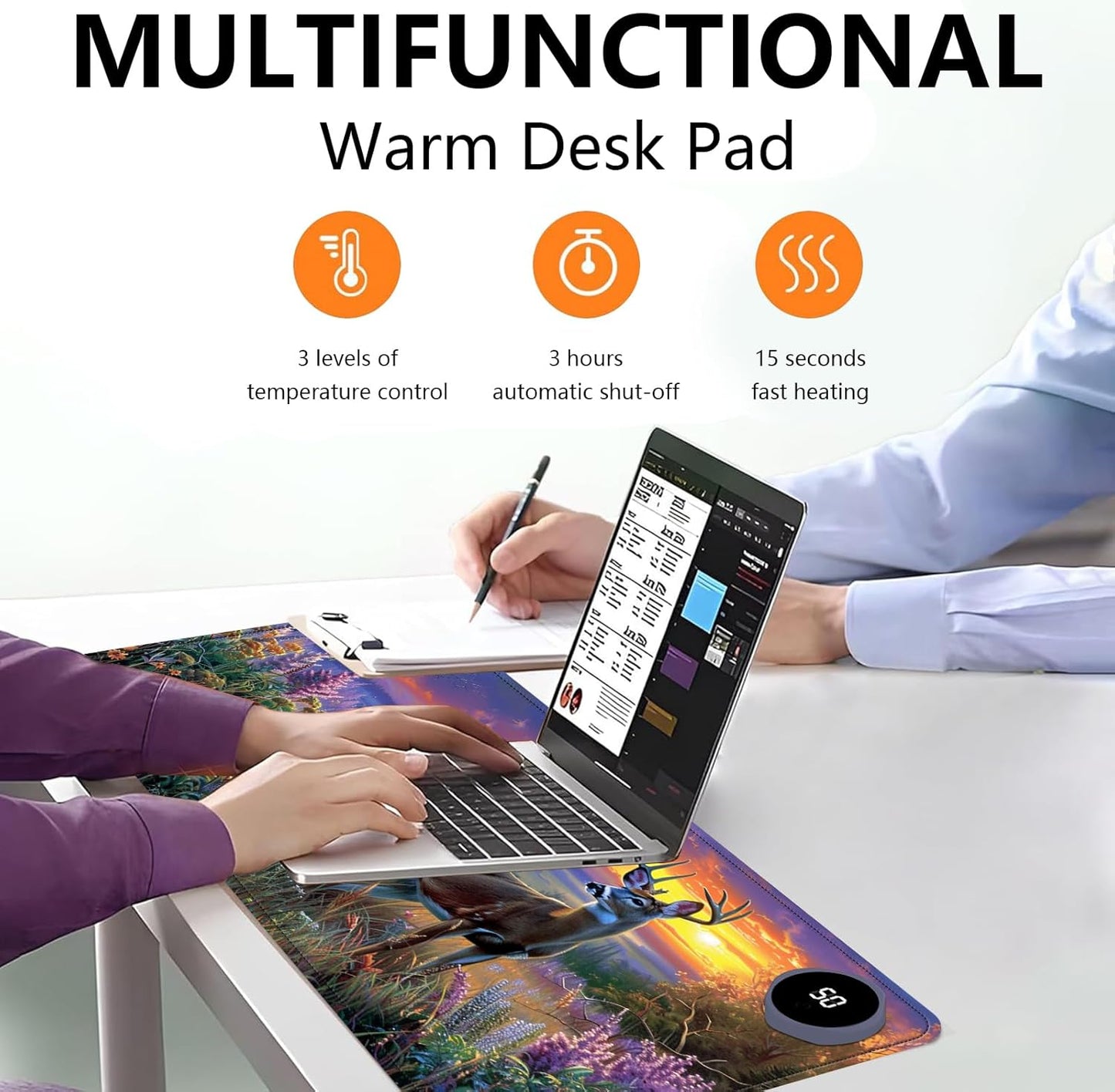 Heated Mouse Pad with 3 Levels Heated & 3 Hours Auto Shut-Off Mouse Pad for Warming Hands in Office Home, 31.5" x 13"Large Safe Desk Mat Hand Warmer，Elk Lavender