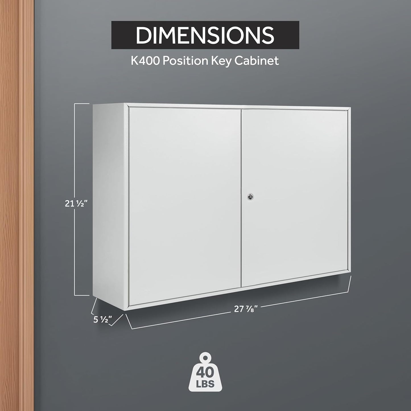 Durabox 400 Position Steel Key Cabinet - Organize and Secure Key Storage Lock Box with Numbered Hooks and Tags for Valets, Hotel, Office, Car Dealerships and More (K400) (Light Grey)