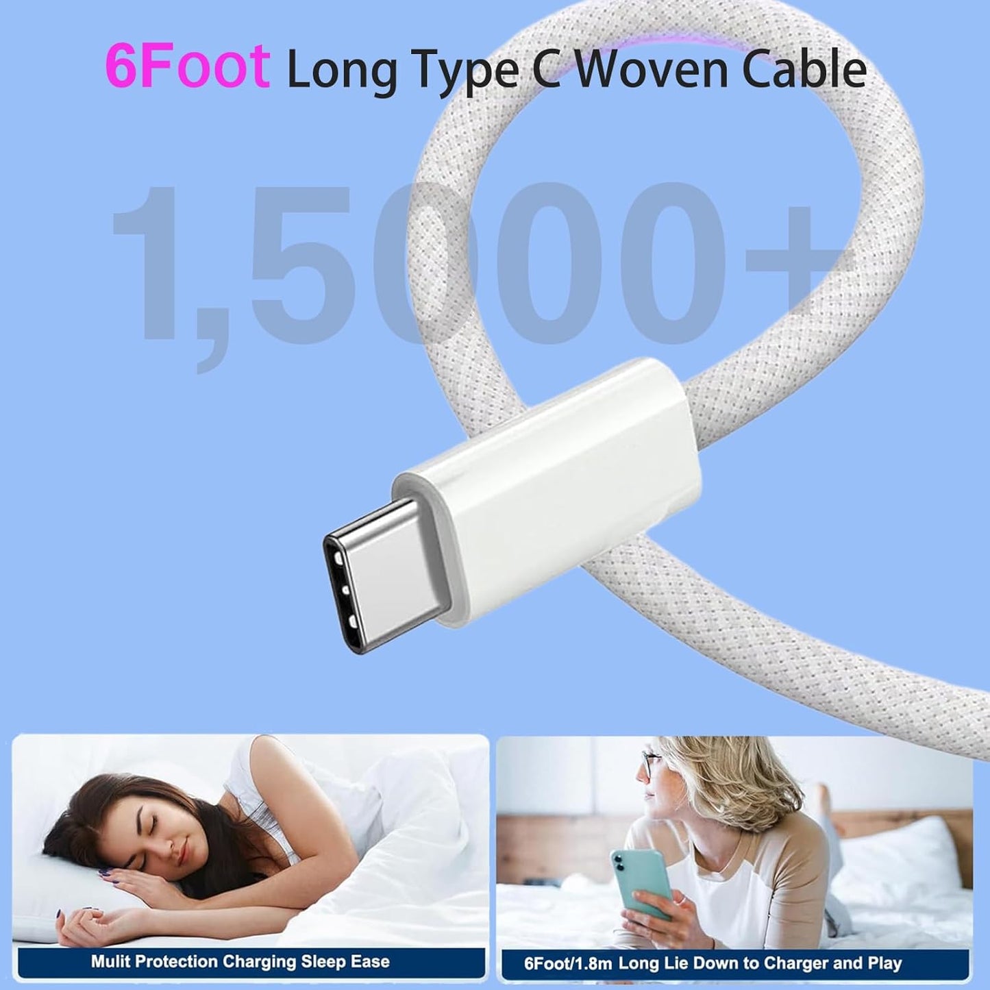 iPhone 16 15 Charger Fast Charging, 20W Apple iPhone 16 USB C Fast Charger Block, 2Pack 6ft USB C to USBC Cord for iPhone16/16 Pro/16 Pro Max/16e/15/15 Plus/15 Pro/15 Pro Max,iPad Pro/Air/Mini,AirPods