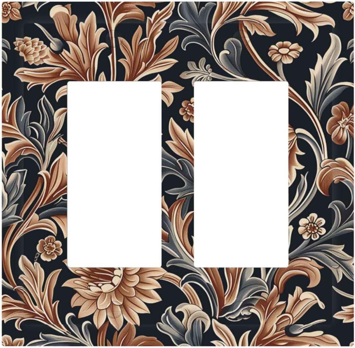 Decorative Outlet Covers Vintage Grey Plant Leaves Brown Flowers 2 Gang Double GFCI Rocker Electrical Wall Panels Light Switch Cover Plate for Bedroom Home Decor