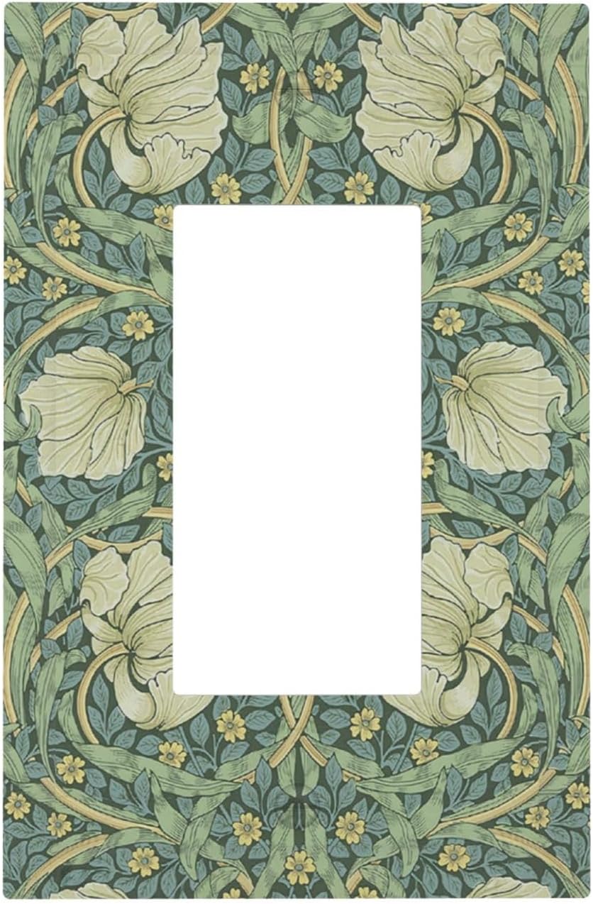 Decorative Outlet Covers Vintage Floral Plant Sage Green William Morris 1 Gang Single Rocker Light Switch Cover Plate Wall Plates GFCI Faceplate for Bedroom Home Decor