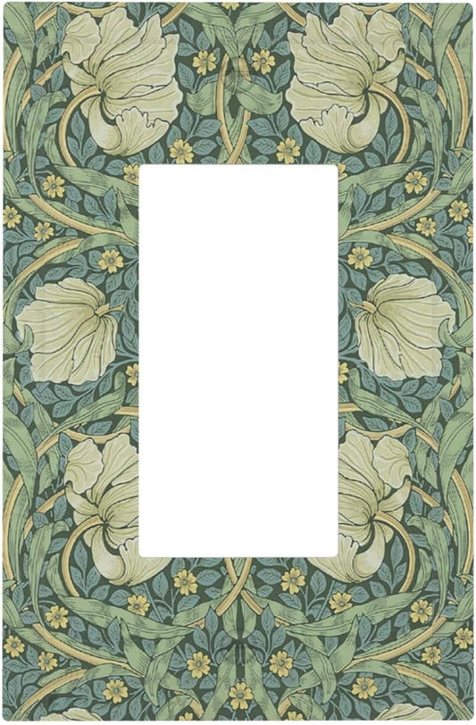 Decorative Outlet Covers Vintage Floral Plant Sage Green William Morris 1 Gang Single Rocker Light Switch Cover Plate Wall Plates GFCI Faceplate for Bedroom Home Decor