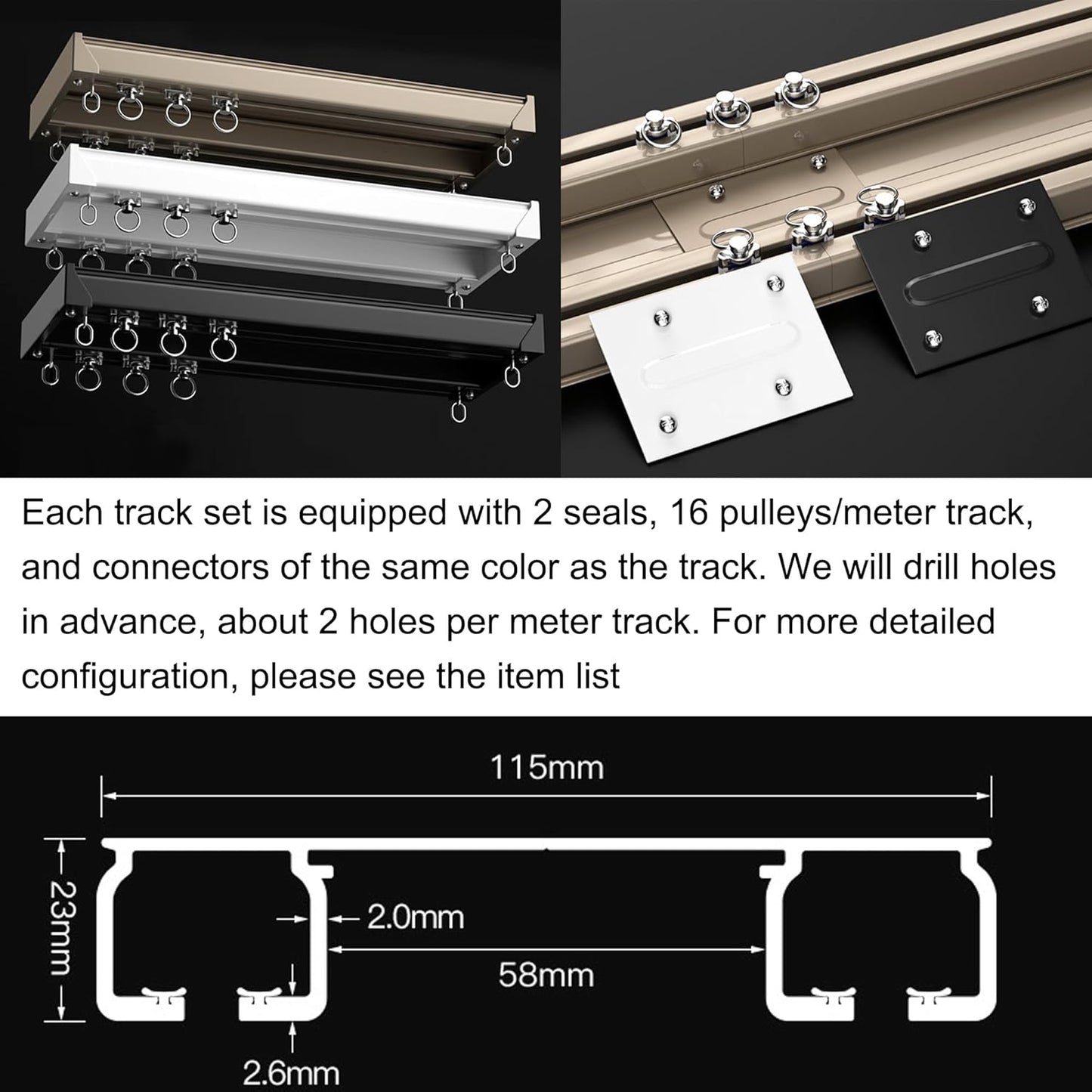 Ceiling Mounted Curtain Track System - Double Rails for Curtains & Drapes - Room Dividers - Sliding Curtain Rail for Window (champagne, 2m)