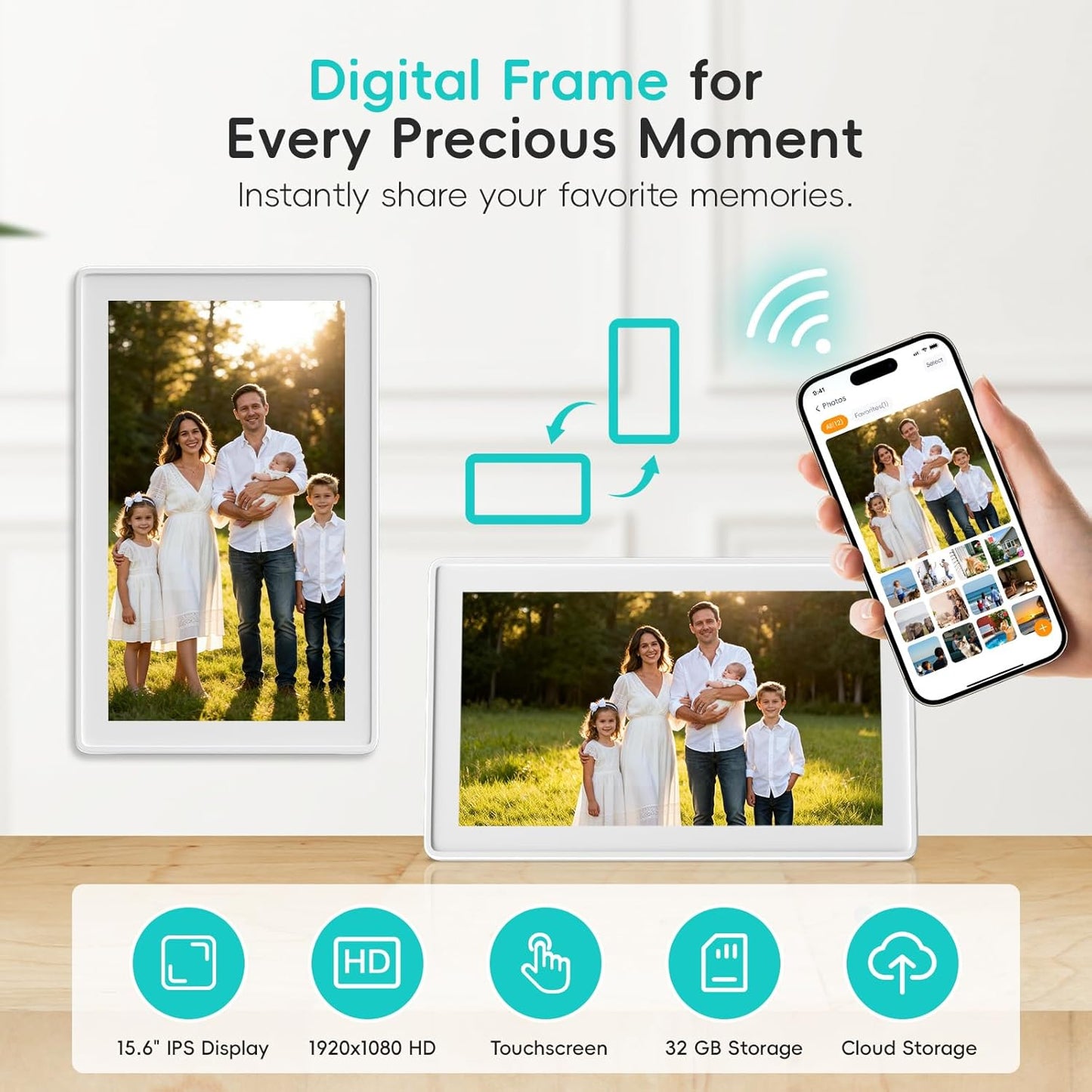 Westsee 15.6" Digital Calendar Frame – Interactive Touchscreen Eletronic Calendars, Smart Family Planner for Schedule, Photo Display, Meals, Chore Chart & Tasks, Wall & Desk Mountable (White)