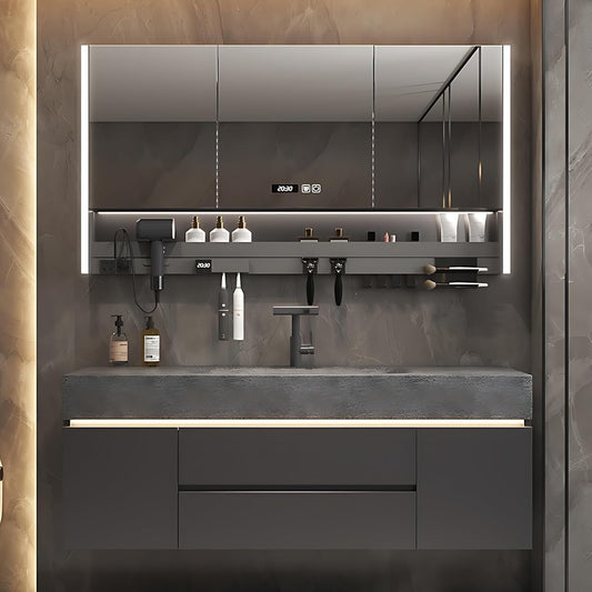 Modern Bathroom Vanity – Cabinet Set with LED Smart Defogging Mirror & Time Display | Bathroom Vanity with Sink, Large Space Storage with Easy Installation, 2 Drawers (Gray, 72IN)