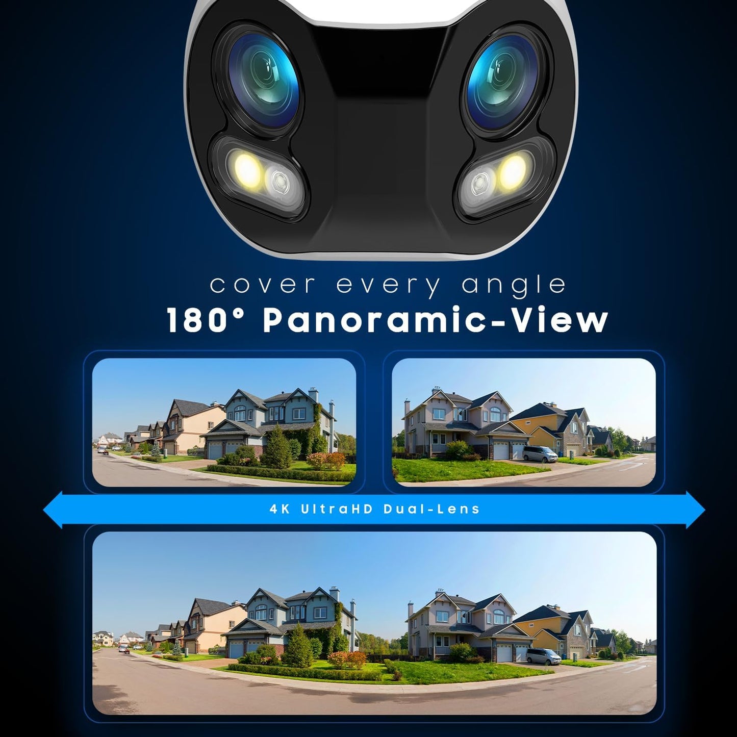 Amcrest Dual-Lens 4K (8MP) Outdoor Security WiFi Camera, 2 x 4MP Lenses WiFi AI Bullet IP Camera, Dual-Band 2.4Ghz & 5Ghz, Face Detection, Panoramic 180° FOV, 4K@15fps IP8M-DLB2998W-AI (White)
