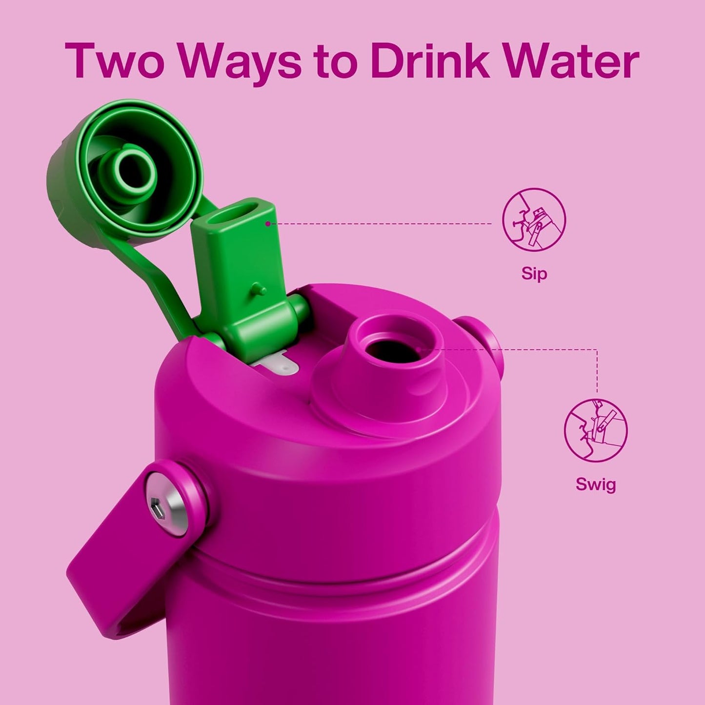 Kids Insualated Water Bottle with Straw - 12oz Stainless Steel Water Bottle with Dual Spouts, Leak-Proof, BPA-Free, Double Wall Vacuum Keeps Cold for 24 Hours for Sports, Travel (Knockout Pink)
