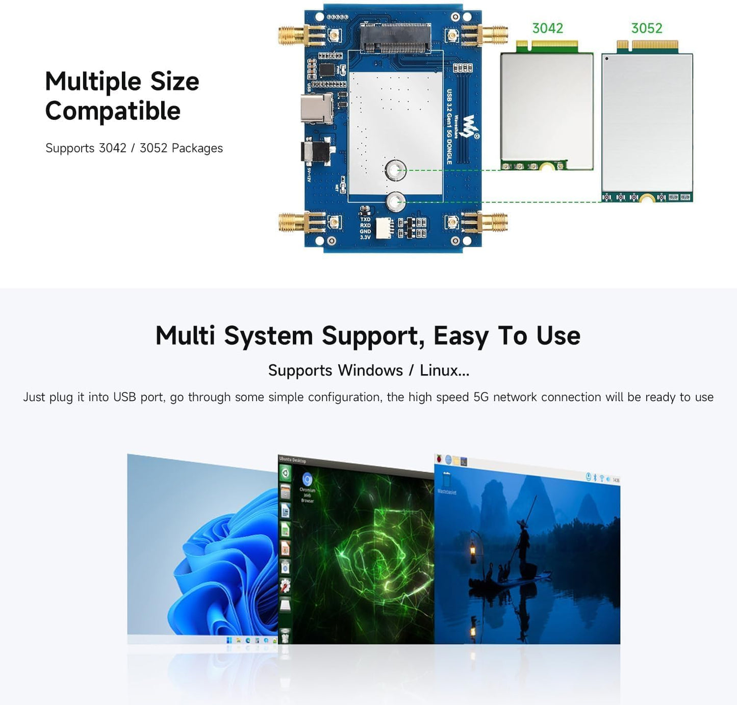 5G DONGLE Expansion Board ONLY, USB 3.2 Port, Onboard M.2 Key B Interface, Quad Antennas, Aluminum Alloy Case, 5G Module NOT Included @XYGStudy (USB 3.2 Gen1 5G DONGLE)