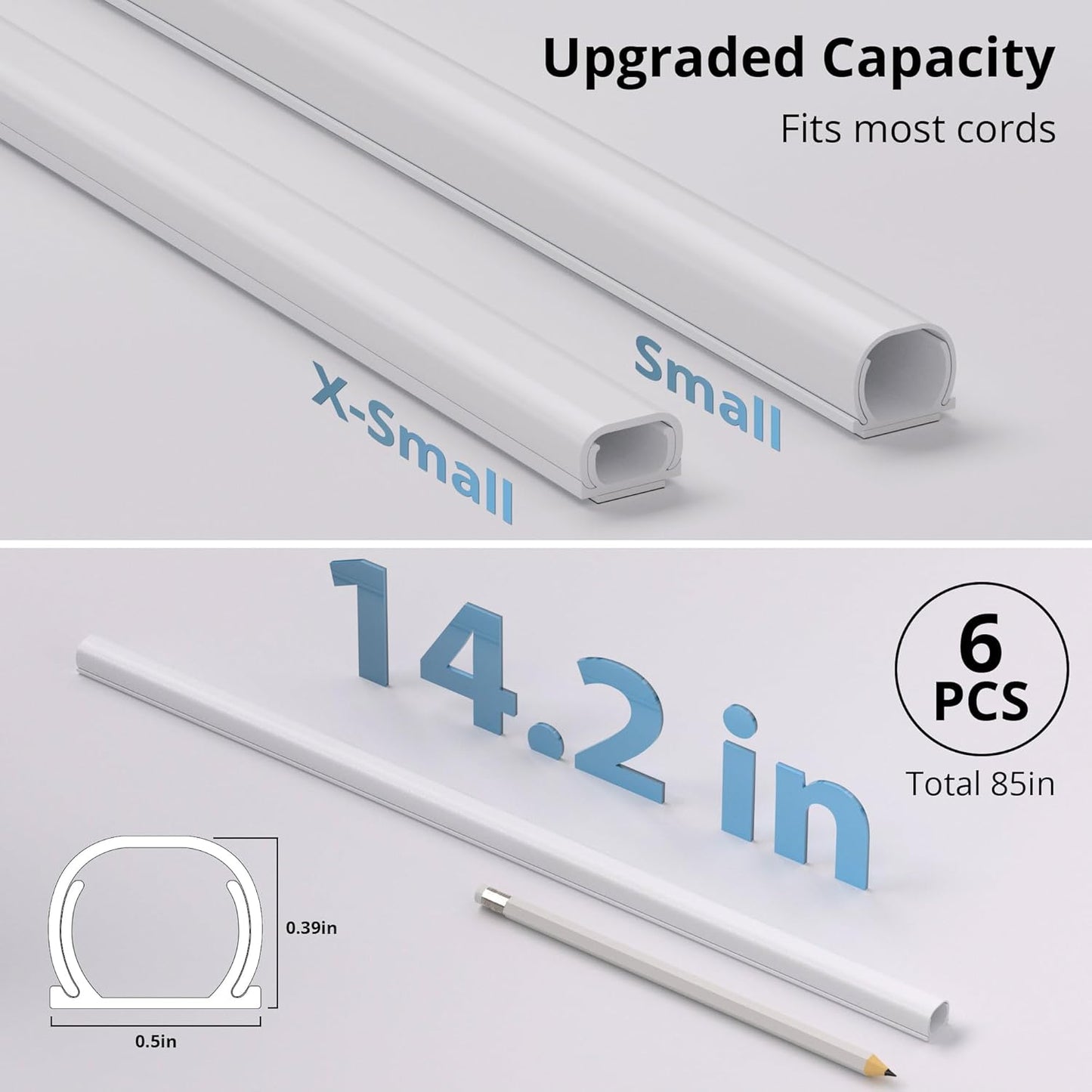 ZhiYo 85in Cord Hider for One Wire, Self-Adhesive Cord Covers for Wires on Wall, Paintable TV Cable Hider Wire Covers for Cords, White Cable Management Raceway Channel, 6X L14in, W0.5in H0.4in