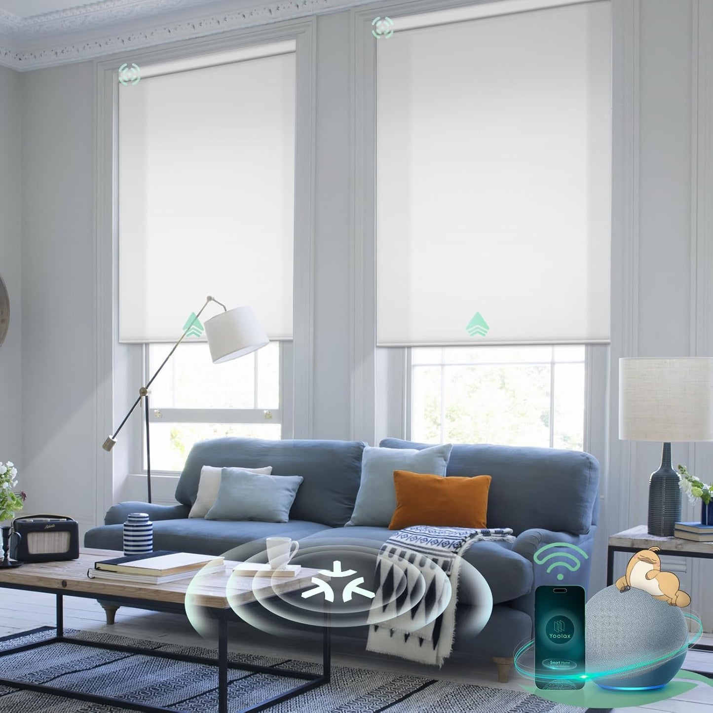 Yoolax Smart Blinds, Motorized Matter Roller Shades Light Filtering Automatic Blinds for Windows Motorized Shades Compatible with Alexa, Google Home, Homekit(Half Shading Pure White)