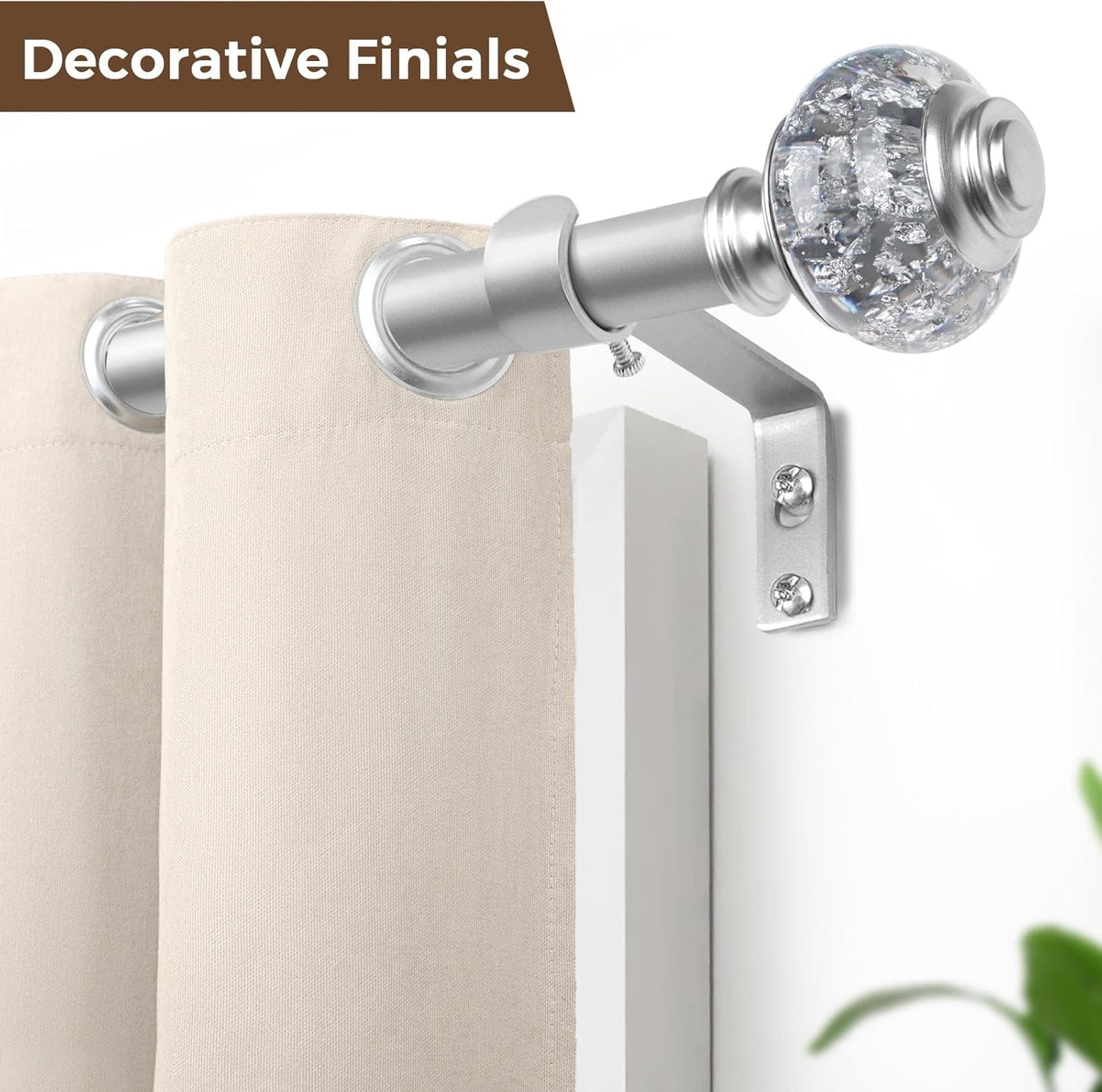 2 Pack Curtain Rods, 1 Inch Telescoping Drapery Rod 28 to 48 inch (2.3 to 4ft), USFOOK Curtain Rods for Windows 16 to 44 Inches, Silver Translucent Finials