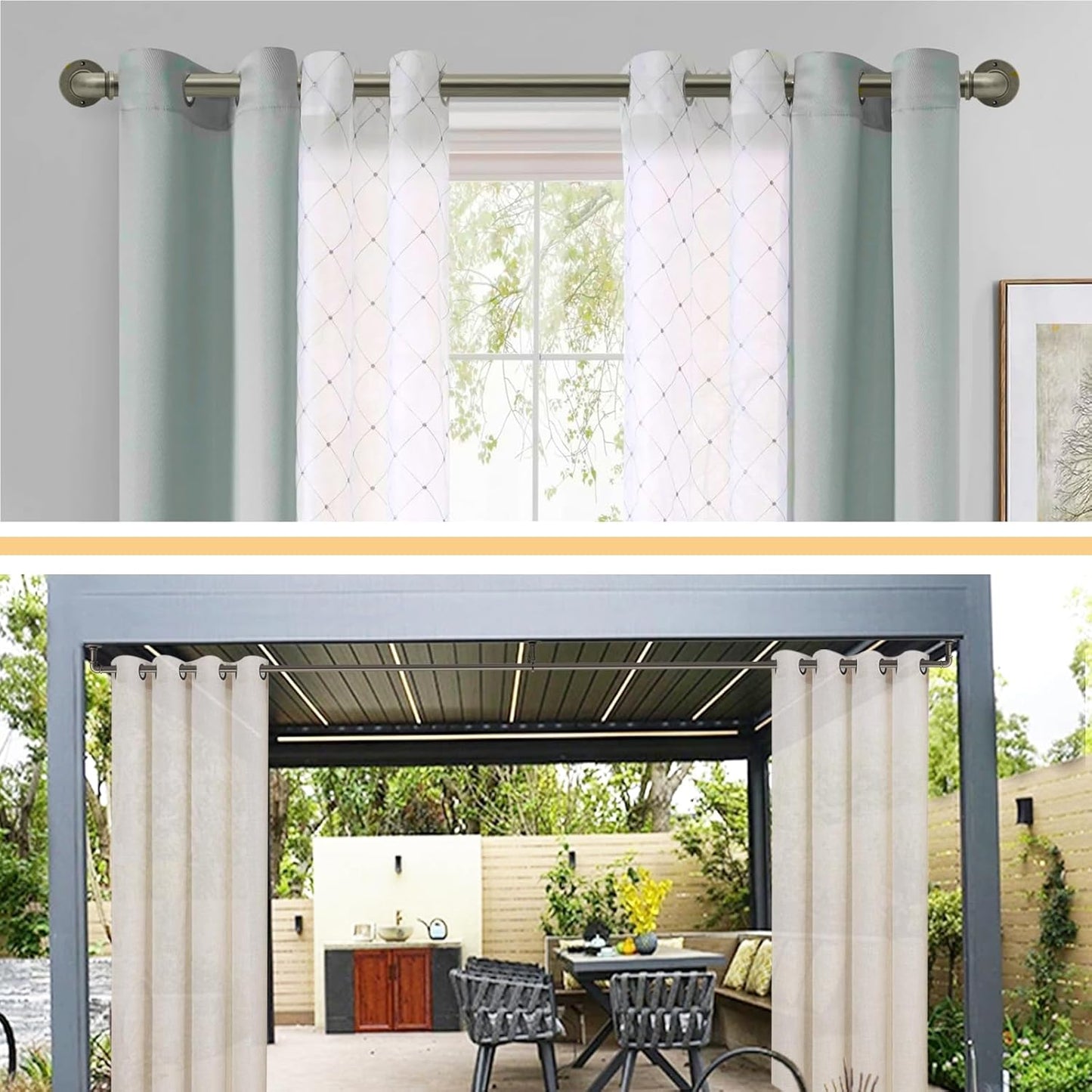 Industrial Curtain Rods 18 to 88 in,Blackout Curtain Rod,Adjustable Length,1 in Diameter Pipe,Wall or Ceiling Mounted,for Bedroom and Living Room (Antique Silver 18” to 88”)