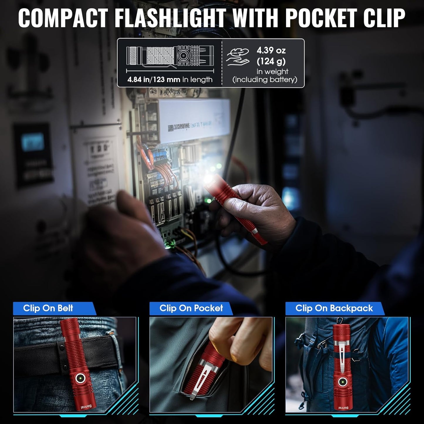 Banral Rechargeable Tactical Flashlights, High Lumens Small Mini USB-C LED Flashlight, Compact EDC Flash Light, 4 Modes&Memory Function, Waterproof Pocket Lights for Home,Camping,Emergency (2, Red)