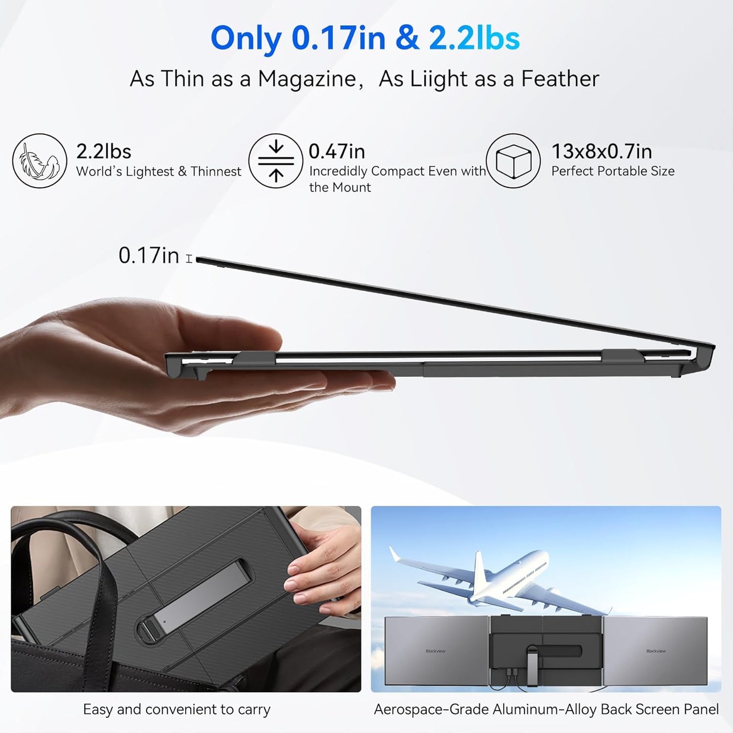 Blackview DCM6 Triple Laptop Screen Extender,14" 1080P FHD IPS Portable External Screen,Two Cable USB C Travel for 13-17'' Laptop,Plug & Play Compatible with Windows/Mac/Chrome OS and Mobile Devices