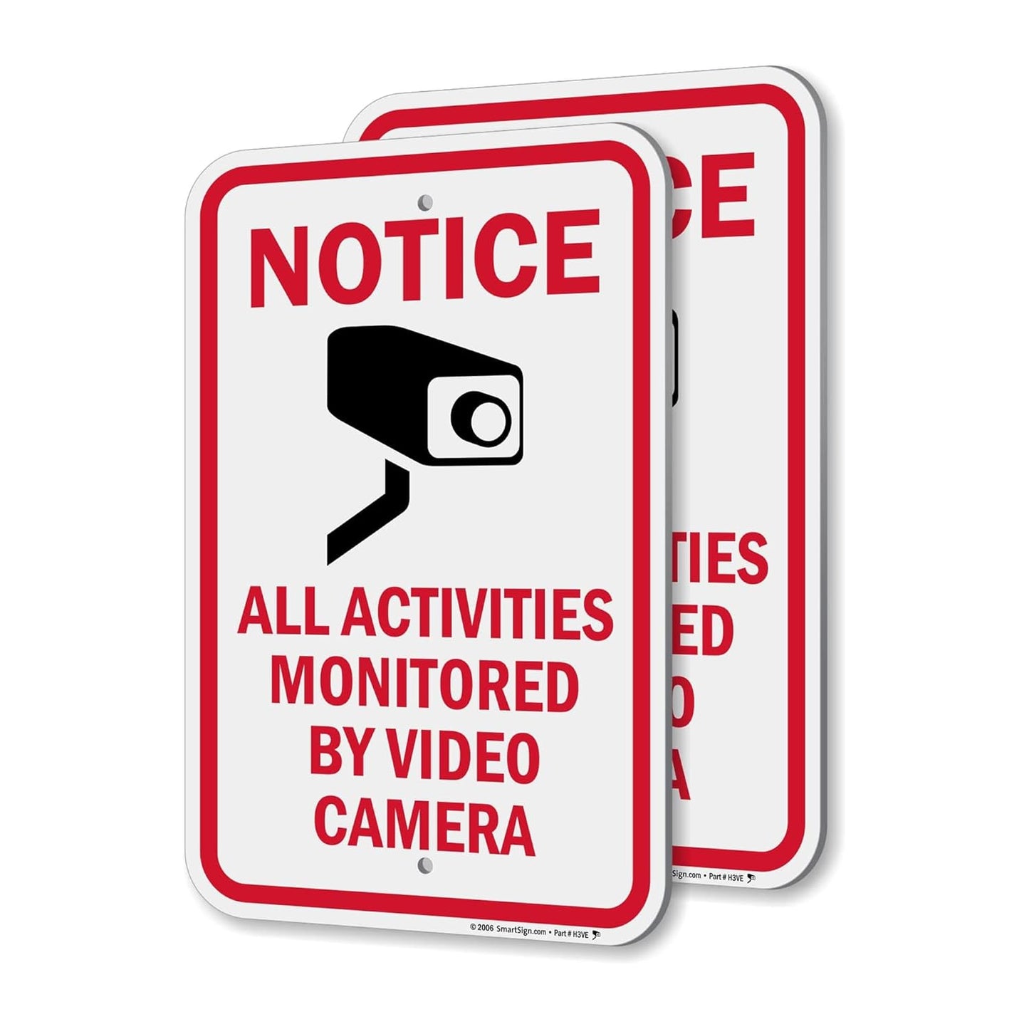SmartSign Notice All Activities Monitored By Video Camera Sign - 2 Pack, 18 x 12 inch, 2mm Aluminum Composite, Red/Black on White, Made in USA