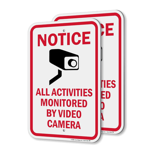 SmartSign Notice All Activities Monitored By Video Camera Sign - 2 Pack, 18 x 12 inch, 2mm Aluminum Composite, Red/Black on White, Made in USA
