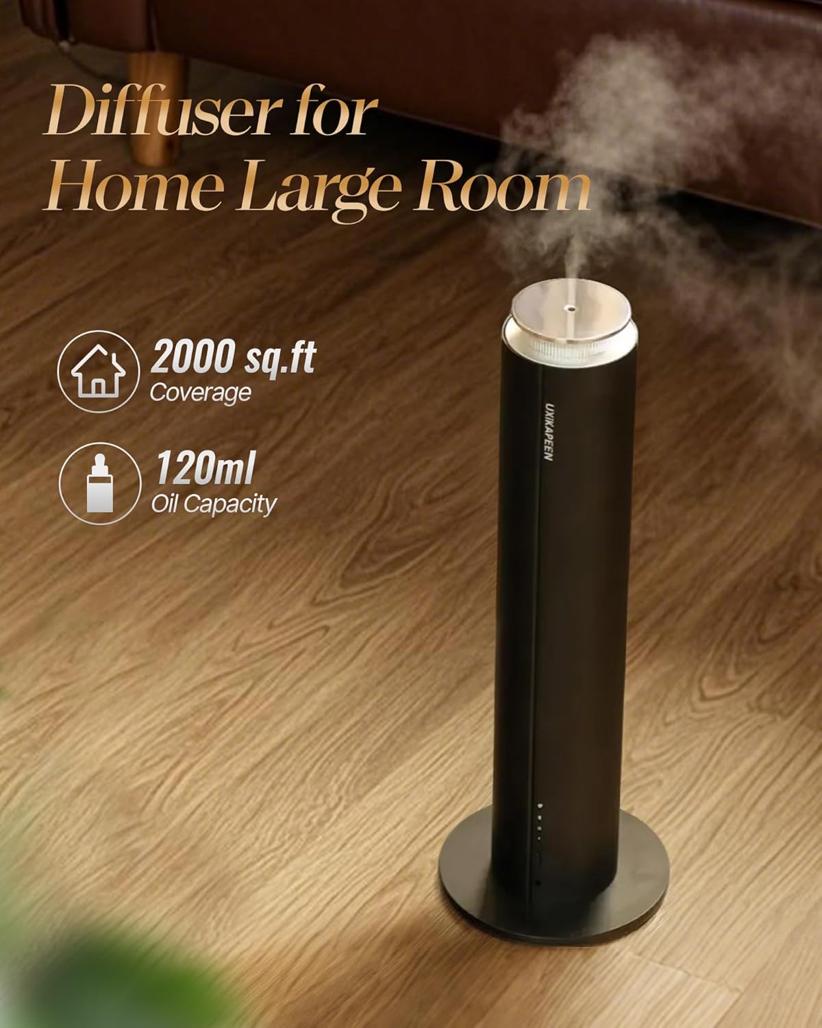 Waterless Essential Oil Diffuser for Home Large Room 2000 Sq.ft Coverage,Cordless Wireless Battery Operated Diffuser with White Tea Oil,Scent Diffusers for Hotel/Office/App/Remote Control/Time,Black