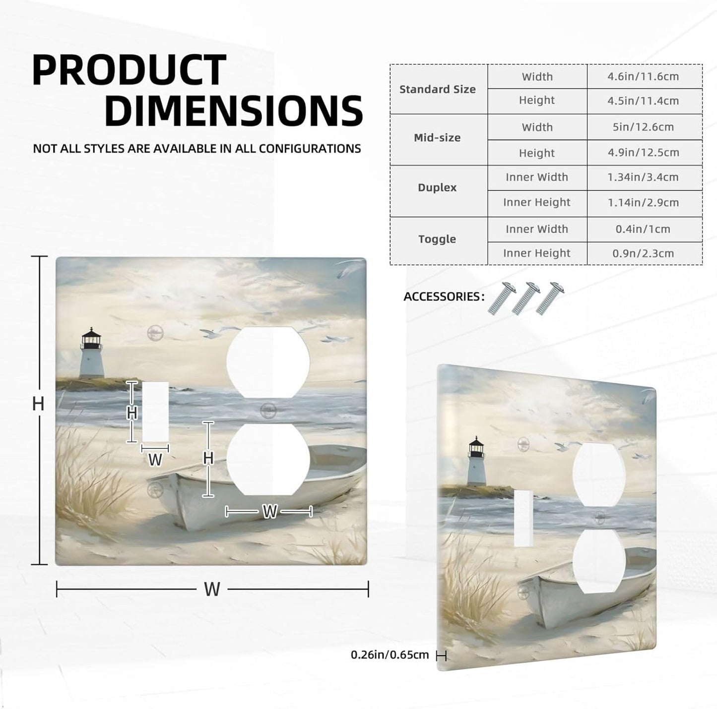 Decorative Outlet Covers Seascape Painting with Lighthouse Boats 2 Gang Wall Plate Single Toggle Duplex Combo Light Switch Covers Switch Plate Cover for Bedroom Home Decor