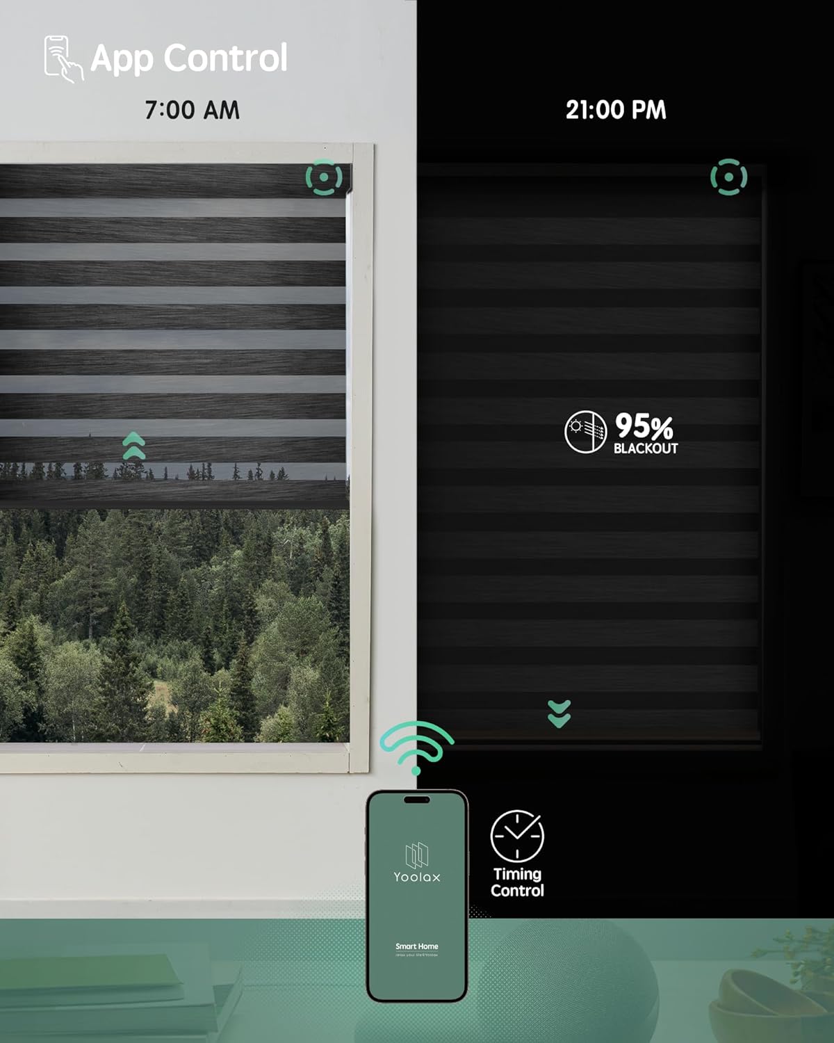 Yoolax Motorized Zebra Blinds Works with Alexa, Motorized Blinds with Remote Custom Size, Privacy Electric Zebra Shades for Windows (95% Shading Carbon Black)