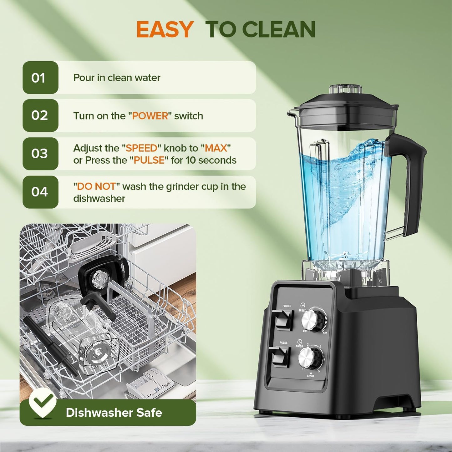 Blender, Blender for Smoothies with 68Oz. Pitcher and 20Oz. Grinder, 28000 RPM Countertop Blenders for Kitchen, Ice Crushing, Frozen Fruits, Timing Setting, Speed Adjustable, Black