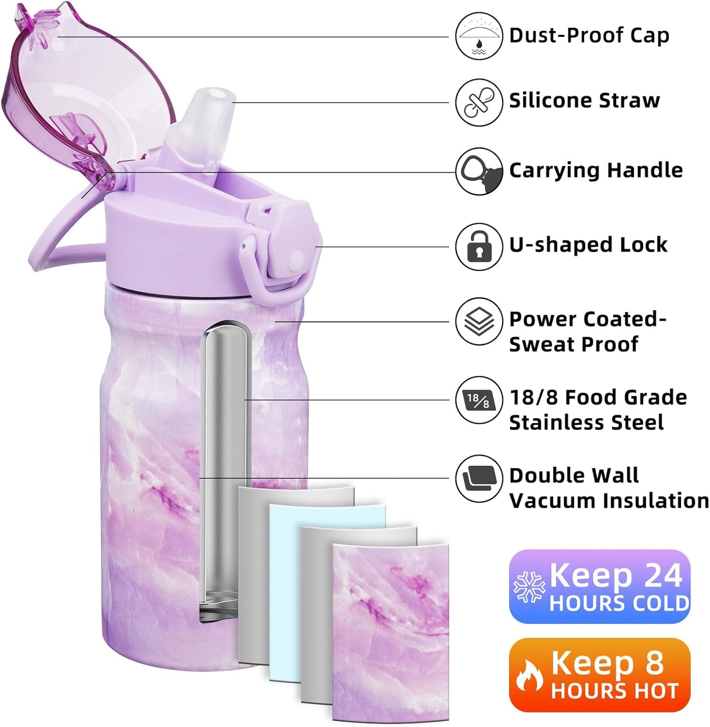 BJPKPK Stainless Steel Insulated Water Bottle with Straw Lid 14oz Reusable Metal Thermal Flask Bottles Keep Cold and Hot,Dawn
