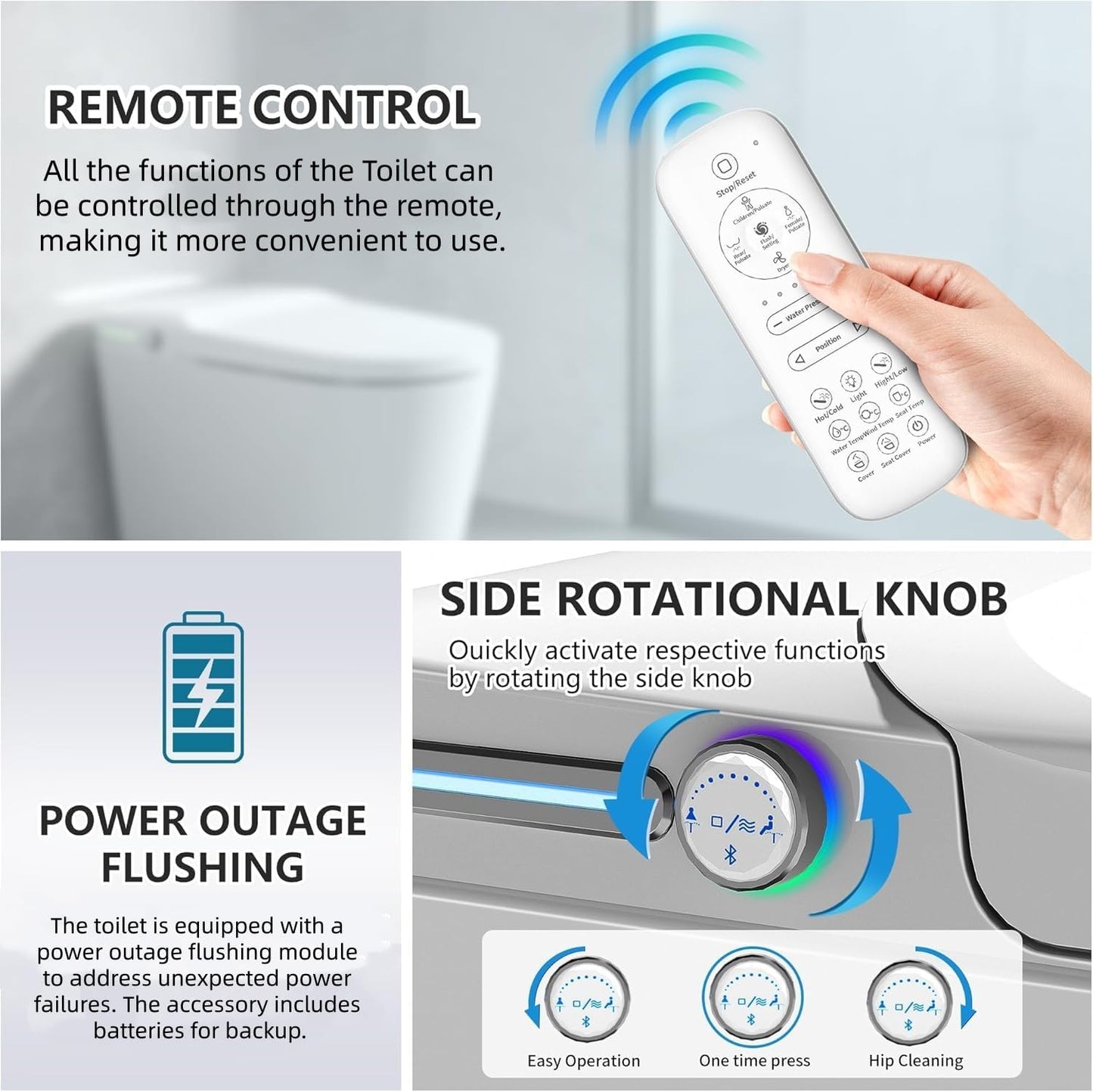 TDH Smart Toilet, Heated Toilet Seat with Warm Water Sprayer & Dryer, Aromatherapy Tablets,Foot Sensor Operation, Round Toilet Seat, Night Light, Remote Control