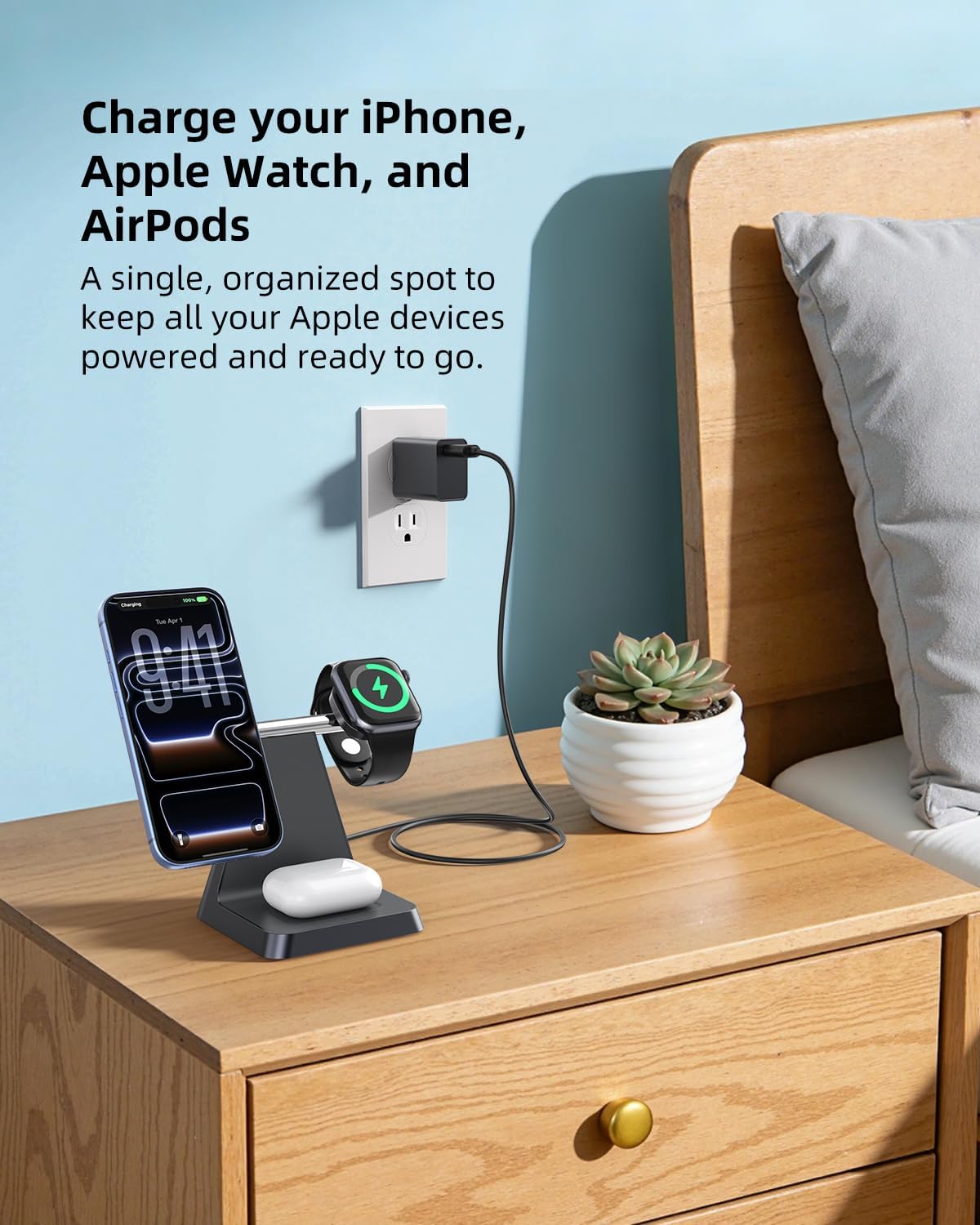 Charging Station for Multiple Devices Apple: 3 in 1 Magnetic Wireless Charger Stand for MagSafe-Compatible Nightstand Charging Dock for iPhone 17 16 15 14 13 12 Pro Max Plus Apple Watch Airpods