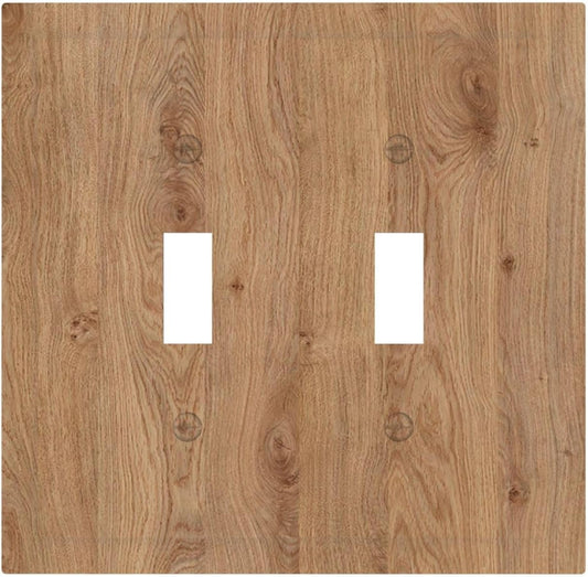 Decorative Switch Plates Vintage Rustic Wood Color Brown Wood Grain 2 Gang Double Toggle Wall Plate Outlet Light Switch Cover Electrical Faceplate for Farmhouse Cabin Decor