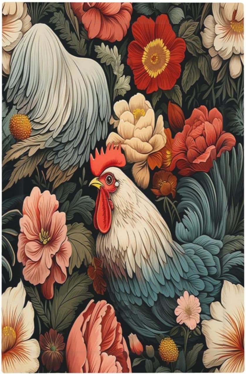 Light Switch Cover Plate Rooster Flowers Red White Chicken Floral 1 Gang No Device Blank Electrical Wall Plates Faceplate Decorative Switch Plate for living Room Farmhouse Decor