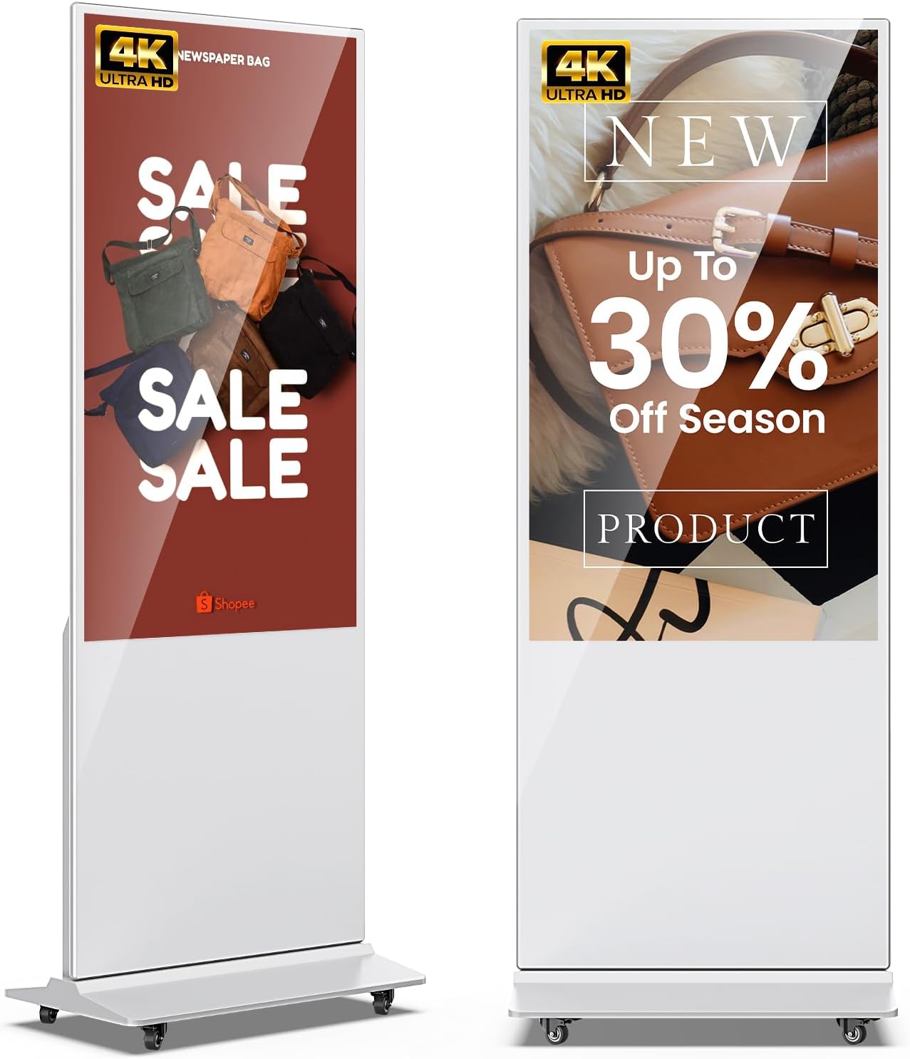 JIYANG 55 Inch 4K Digital Signage Display, Indoor Floor Standing Advertising Display Kiosk Android System,Commercial LCD Totem Support HDMI-in,Store Displays Screens and Lifetime CMS System(White)