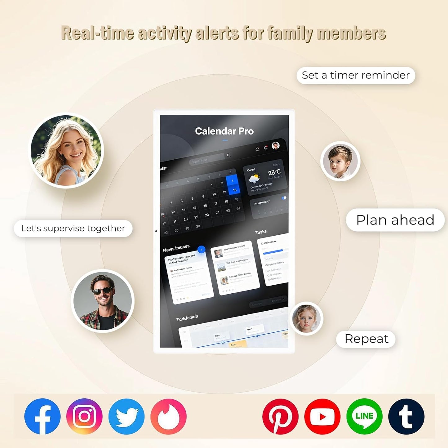 23.8 inch Digital Calendar,electronic digital wall touch screen smart calendar with Google Play Multi-calendar Sync for planner&personal organizers Wall/Desk Stand