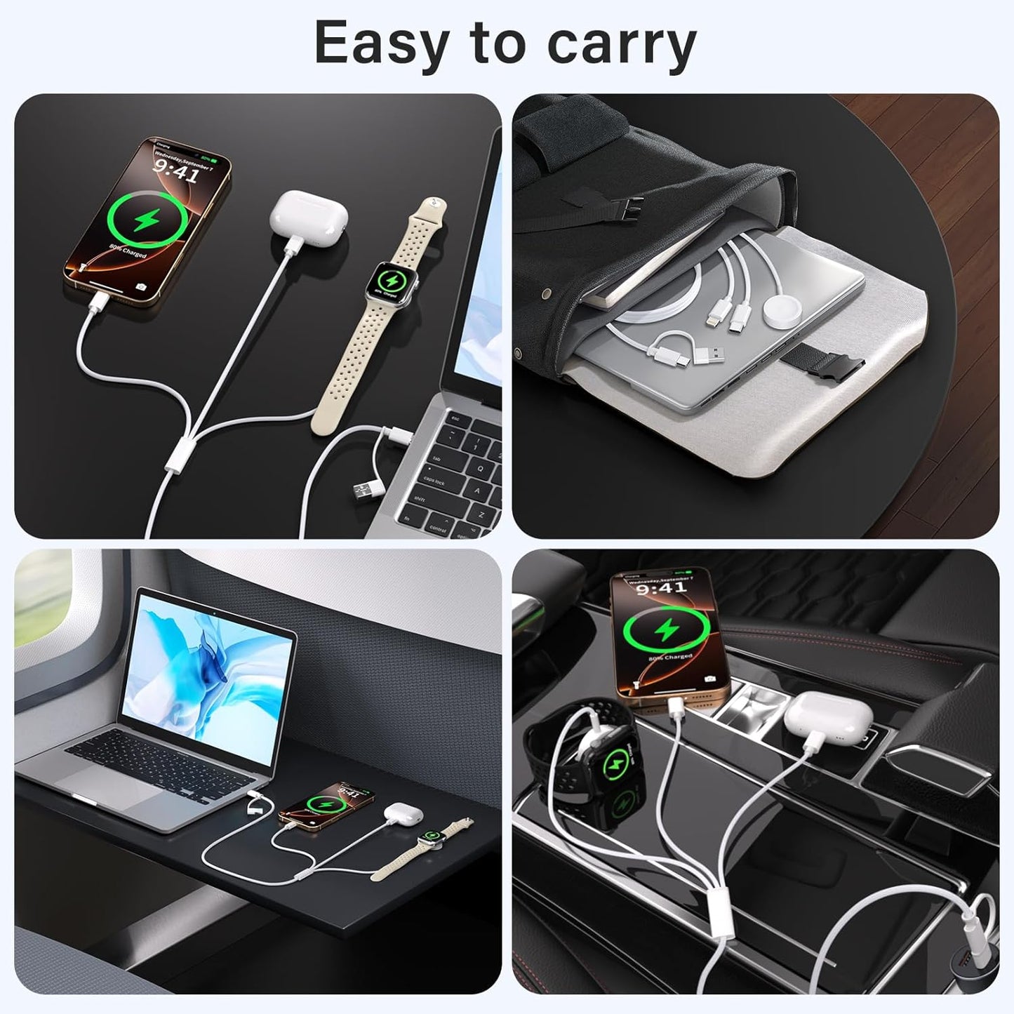 Travel Essentials,3 in 2 USB C Cable for Apple Watch Charger ，Multi Charging Cable Cord,Vacation Camping RV Essentials,Portable Designed for iWatch Series 11-2/Ultra/SE &iPhone 17-12-4FT