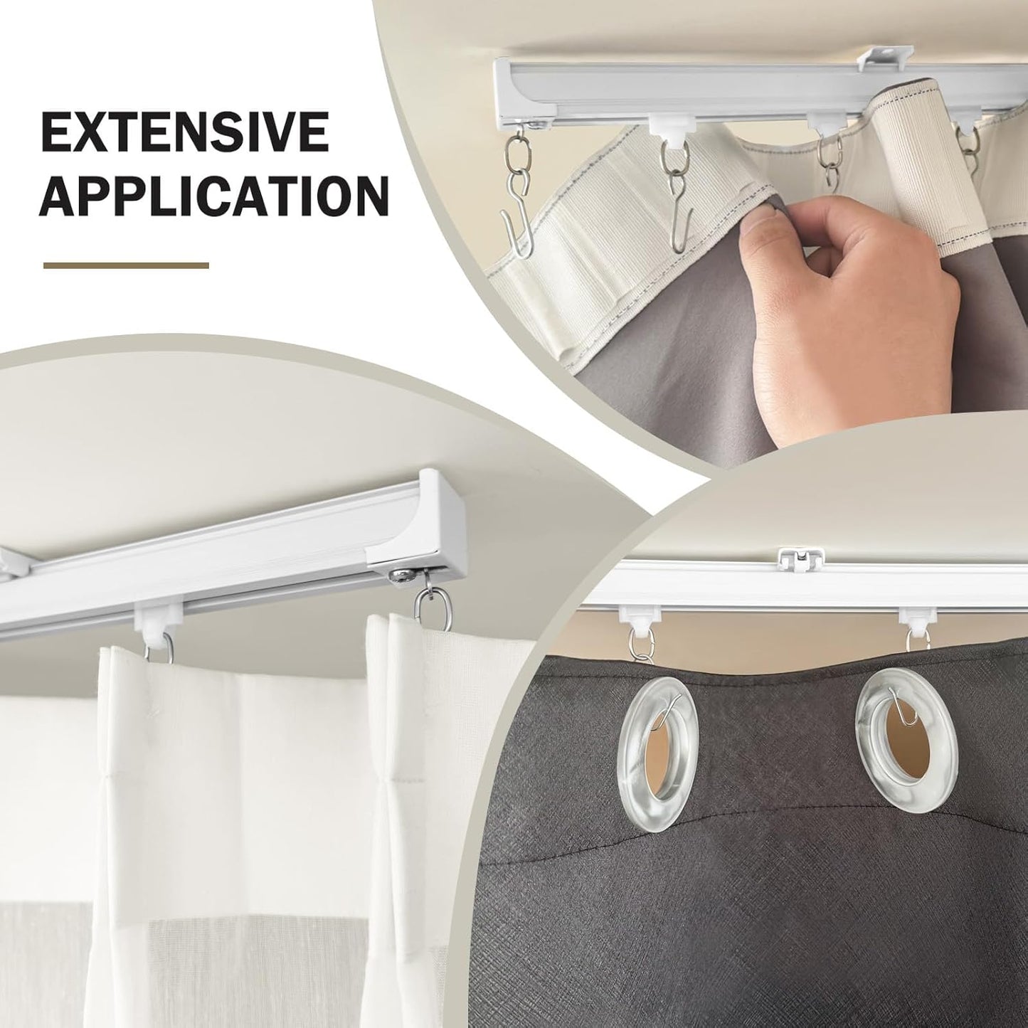 Ceiling Curtain Tracks,Curtain Track Wall Mount,Track Curtains Rod Ceilings Mount Heavy Duty Ceiling Tracks for Curtains Room Divider Rod with Hooks,White 3-12ft