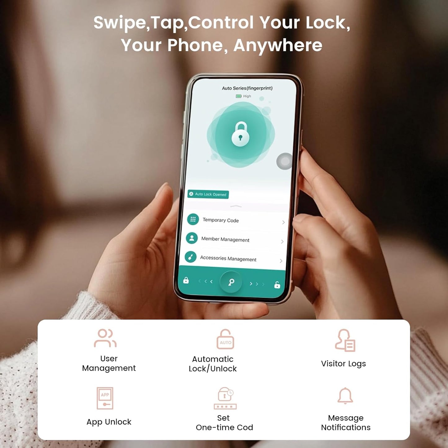 Keyless Entry Door Lock, Biquole Smart Lock with App Control, Fingerprint Door Lock, Electronic Keypad Deadbolt, Auto & One Touch Lock | Digital Smart Door Locks | Easy Installation | IP54 Waterproof