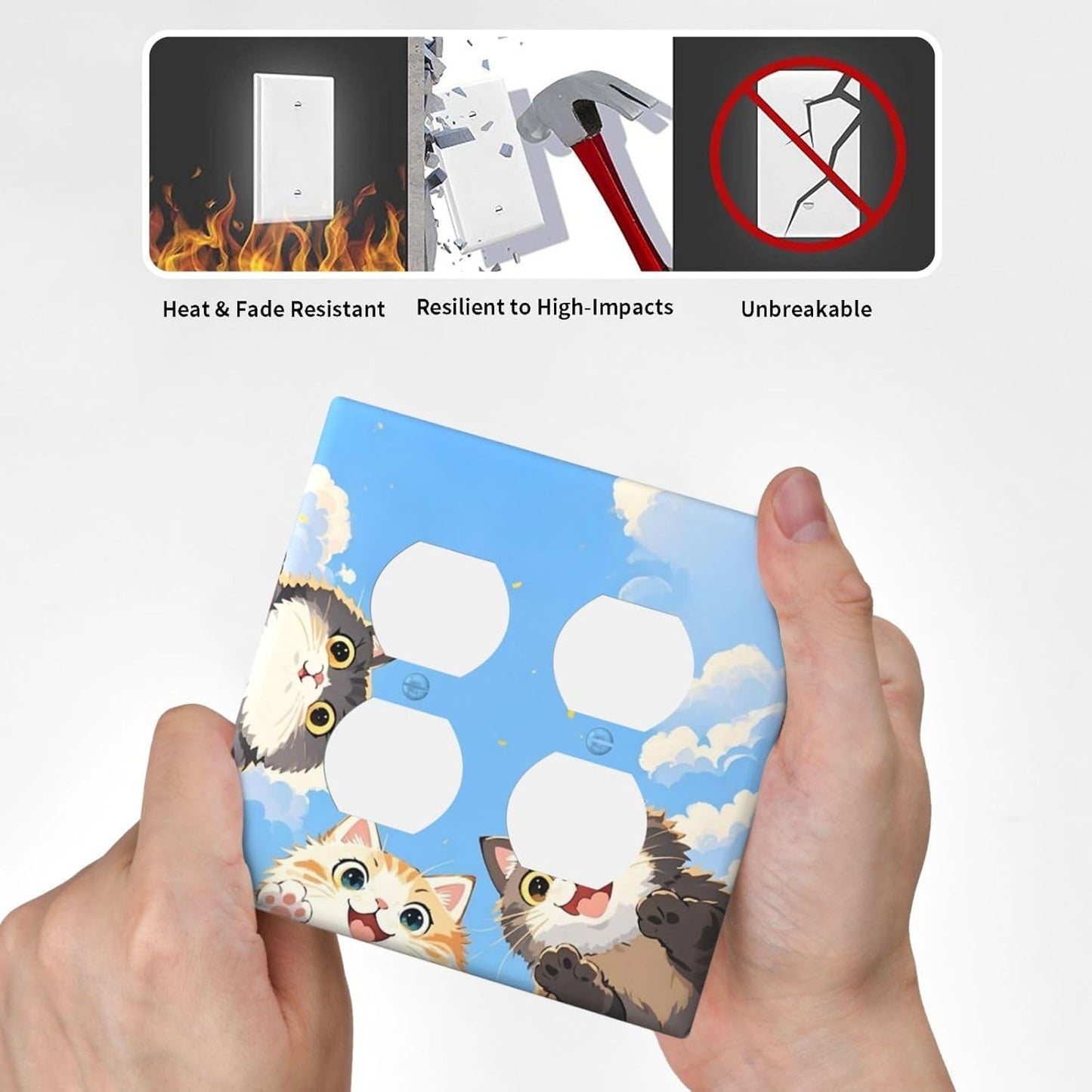Outlet Covers Orange Gray Cute Cat Sky Cloud Cat S Paw 2 Gang Double Duplex Decorative Light Switch Covers Electrical Wallplates Socket Faceplate For Kids Room Nursery Decor