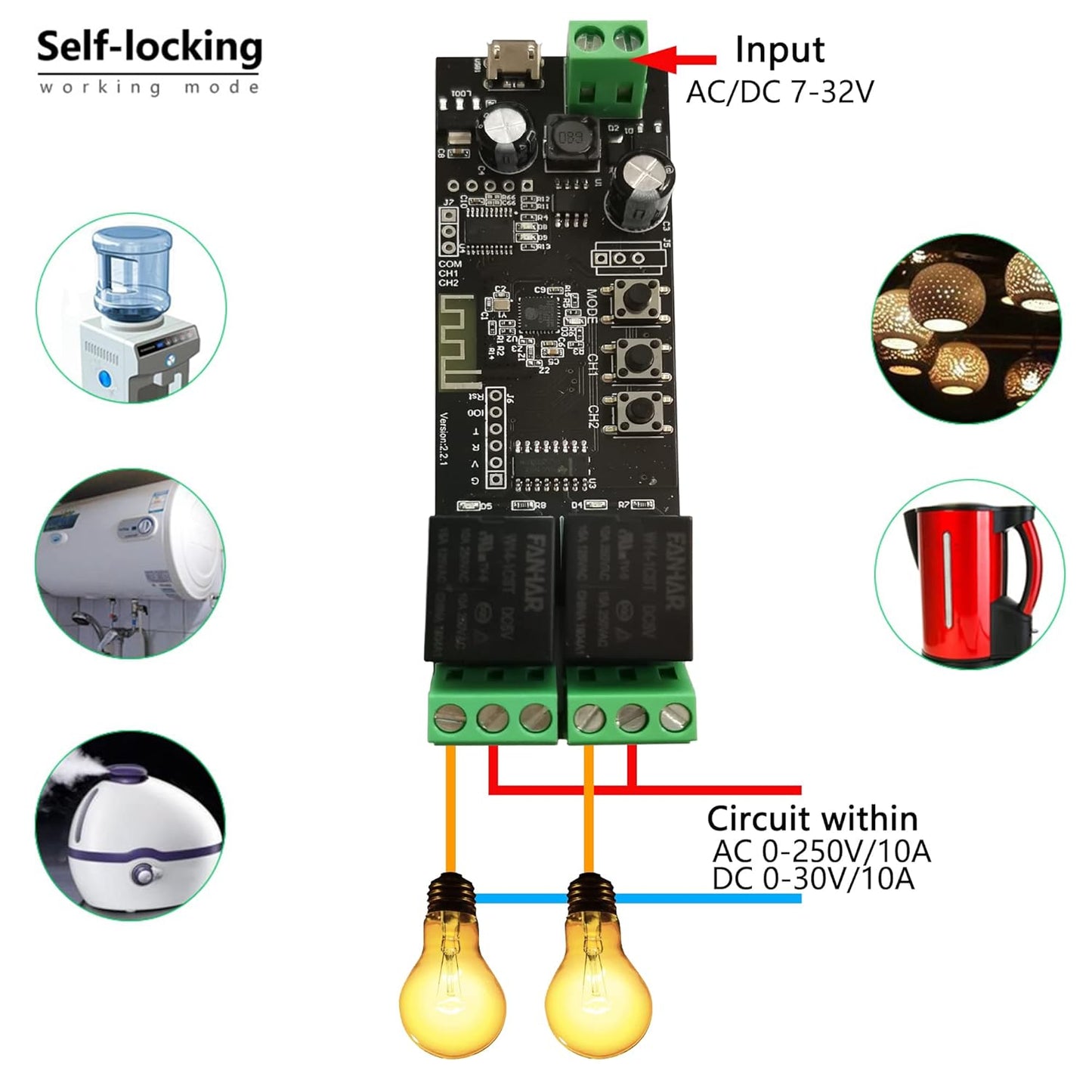 Jane Eyre 2 Channel WiFi Momentary/Self-Locking Relay Switch Module DC 7-32V DIY Switch Module TUYA/SmartLife APP Remote Switch Relay Compatible with Alexa Echo Google Home