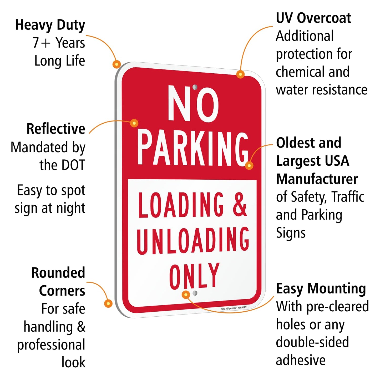 SmartSign Basics 18 x 12 inch “No Parking - Loading And Unloading Only” Metal Sign, 120 mil Aluminum Composite (ACM), Engineer Grade Reflective Material, Red and White, Made in USA