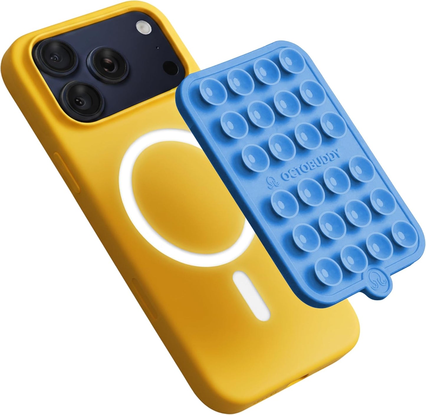 OCTOBUDDY Magnet - Dual Magnetic & Suction Phone Mount - Magnetic-Compatible Silicone Mobile Holder - Hands-Free Selfies & Videos - Content Creator Accessory - 2.6″ x 3.9″, Baby Blue Jay