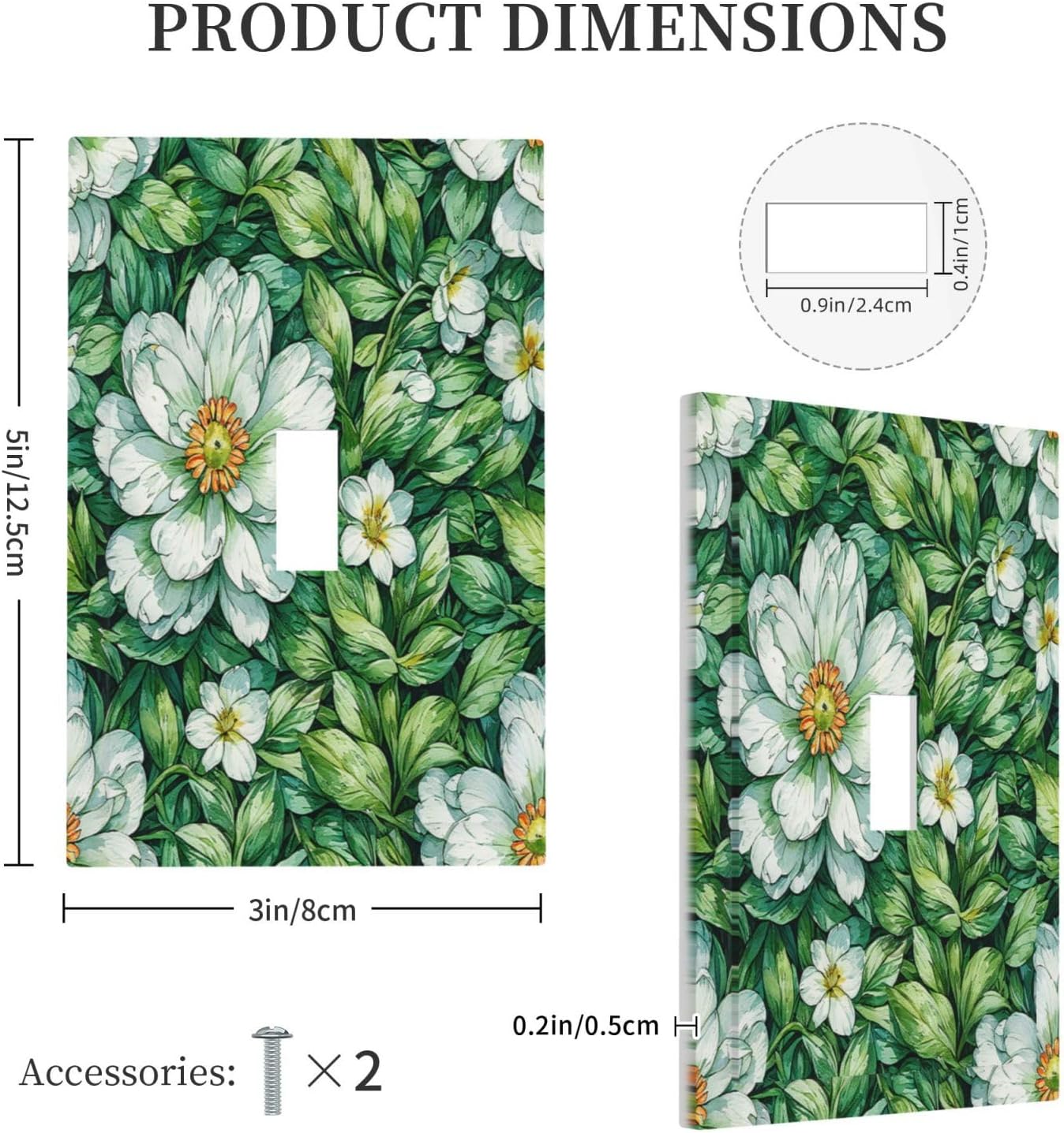 Vintage Floral White Flowers Green Plants Leaves Decorative Light Switch Cover 1 Gang Single Toggle Decorator Outlet Wall Plate Device Electrical Faceplate Switchplates for Bedroom Bathroom